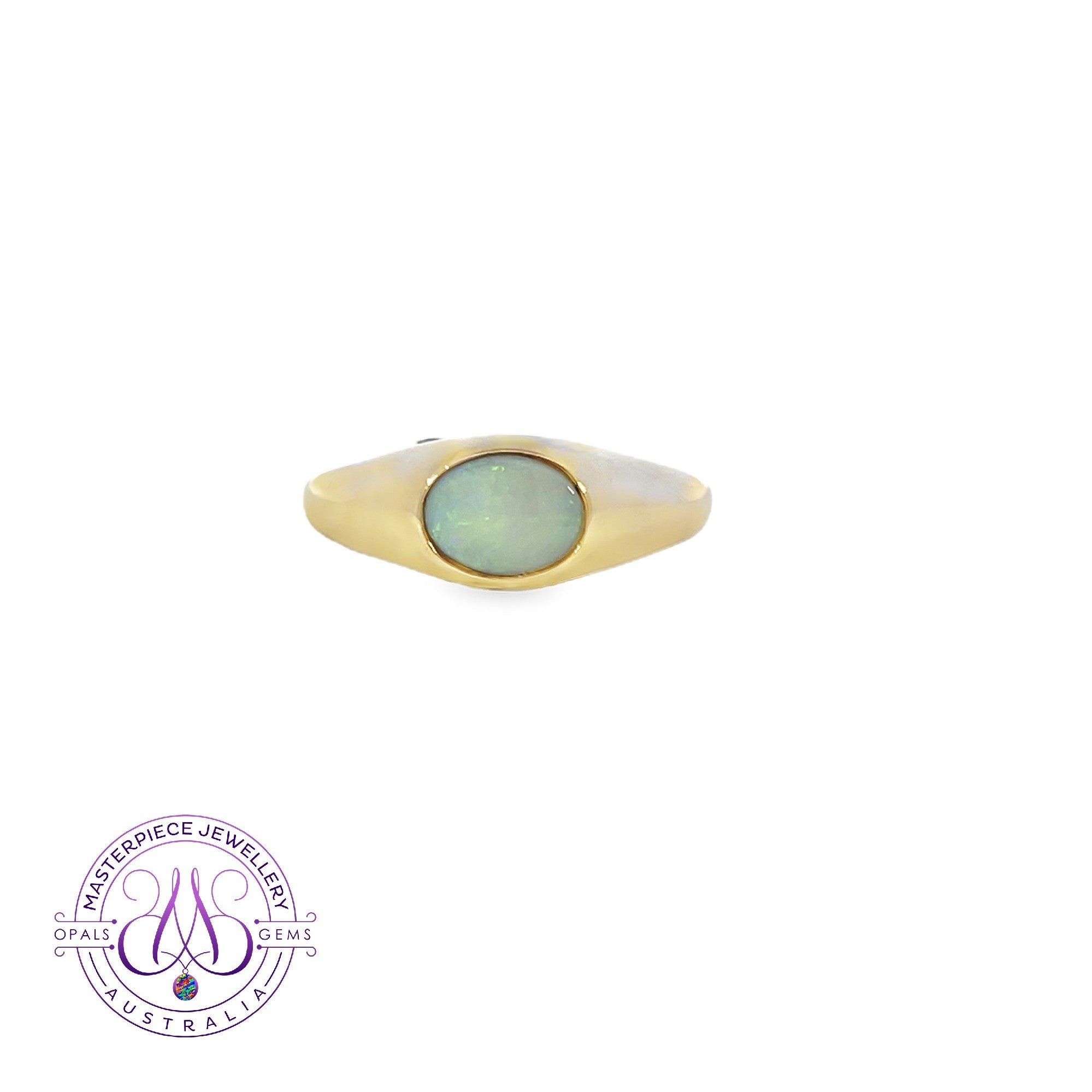 9KT MENS SIGNET RING WITH WHITE OPAL