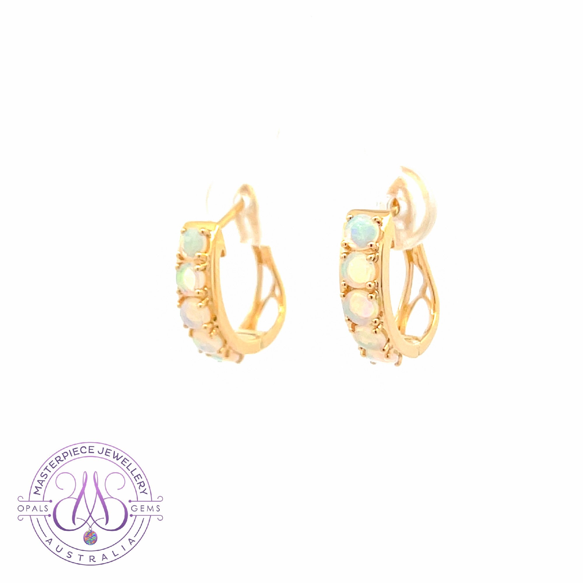 14kt Yellow Gold Crystal Opal huggie design earrings