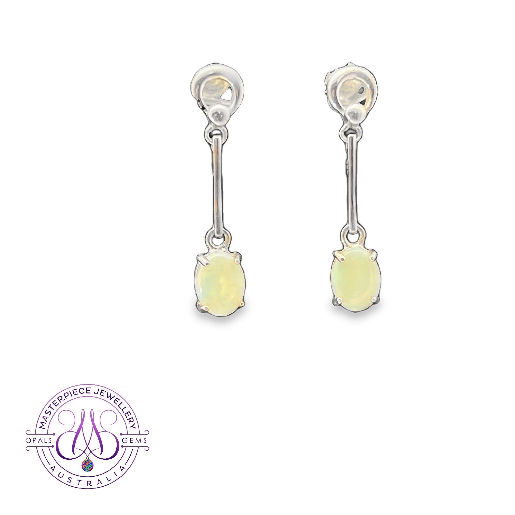 Sterling Silver dangle Opal earrings 8x6mm light Opals