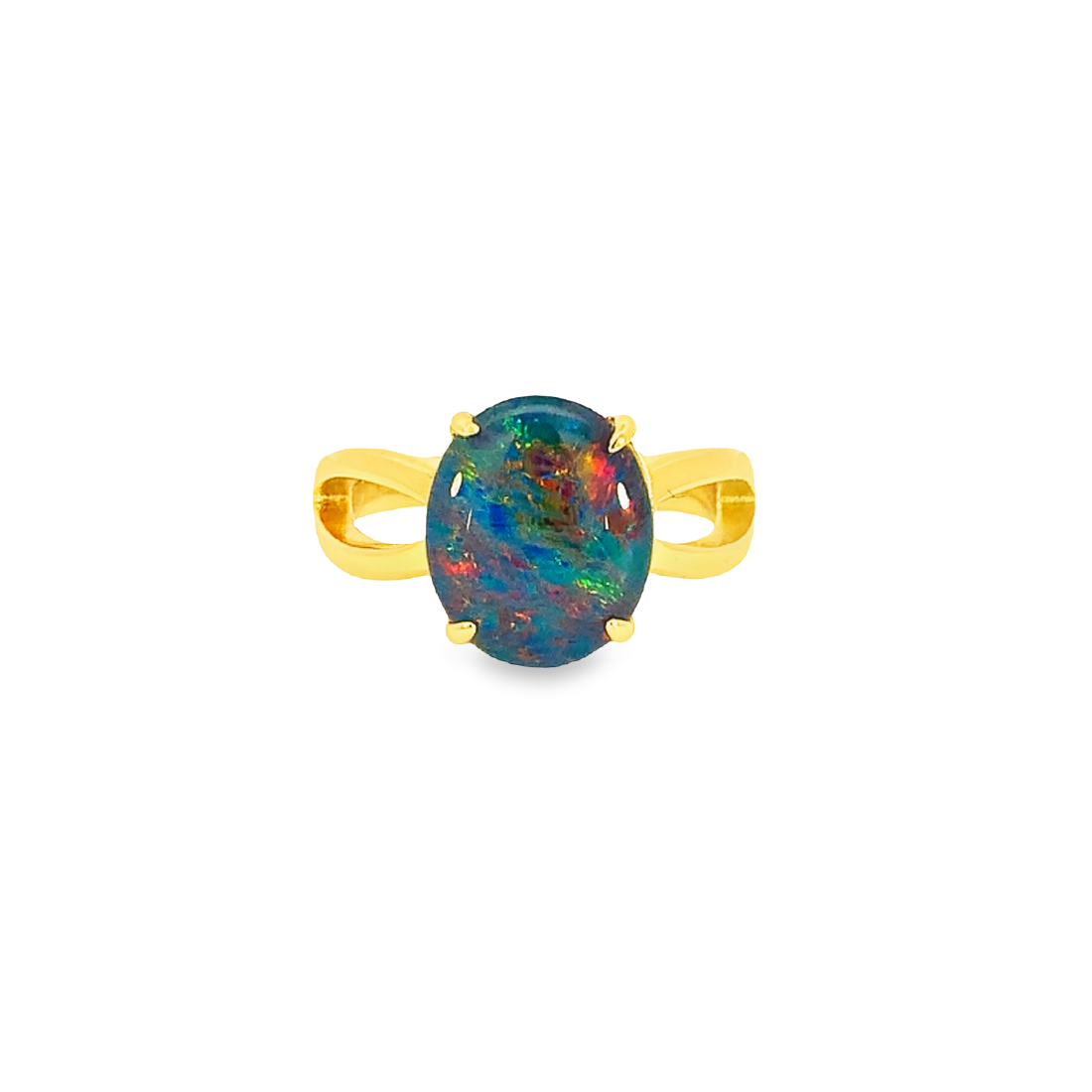 Gold Plated 12x10mm Opal triplet split shank ring - Masterpiece Jewellery Opal & Gems Sydney Australia | Online Shop