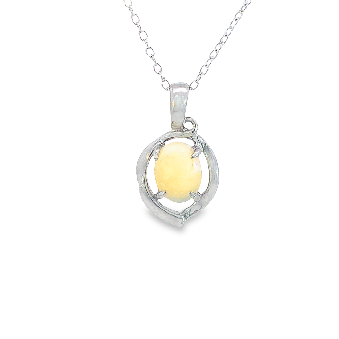 Sterling Silver 8x6mm White Opal Swirl loop design pendant - Masterpiece Jewellery Opal & Gems Sydney Australia | Online Shop