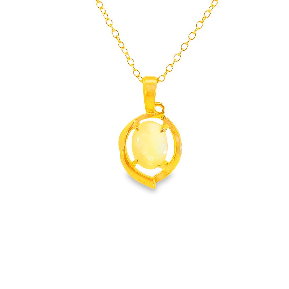 Gold Plated 8x6mm White Opal Swirl loop pendant - Masterpiece Jewellery Opal & Gems Sydney Australia | Online Shop