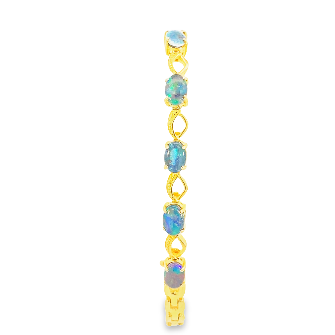 Gold plated sterling Silver 7x5mm Opal triplet bracelet patterned - Masterpiece Jewellery Opal & Gems Sydney Australia | Online Shop