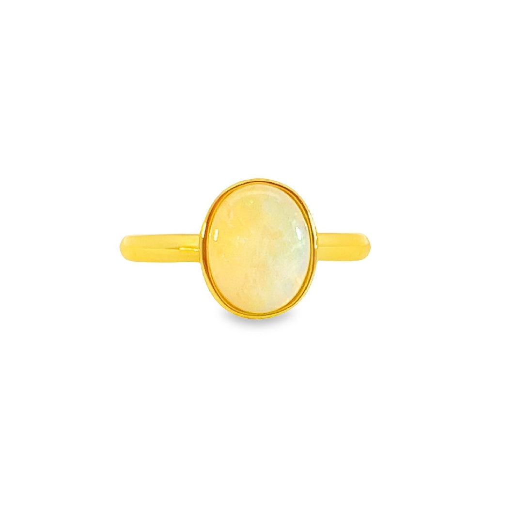 Gold-Plated Sterling Silver Ring - 10x8mm White Opal Solitaire, Bezel Set, Minimalist Gemstone Jewelry, Ideal Gift for Her - Masterpiece Jewellery Opal & Gems Sydney Australia | Online Shop