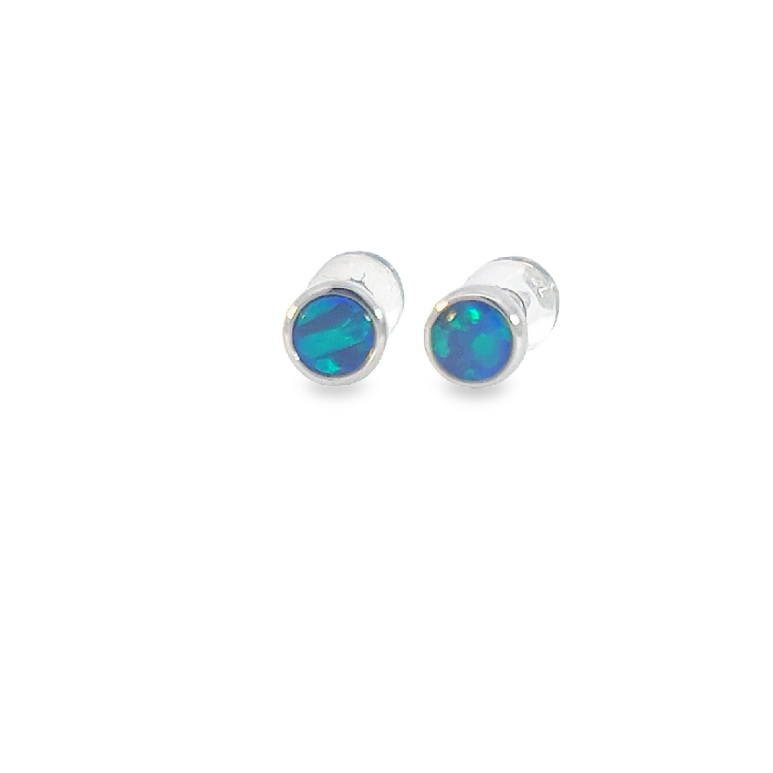 9Kt White Gold 4mm Opal Doublet Studs - Handmade Opal Earrings, Dainty & Minimalist, Ideal Gift for Her & Birthstone Accessory - Masterpiece Jewellery Opal & Gems Sydney Australia | Online Shop