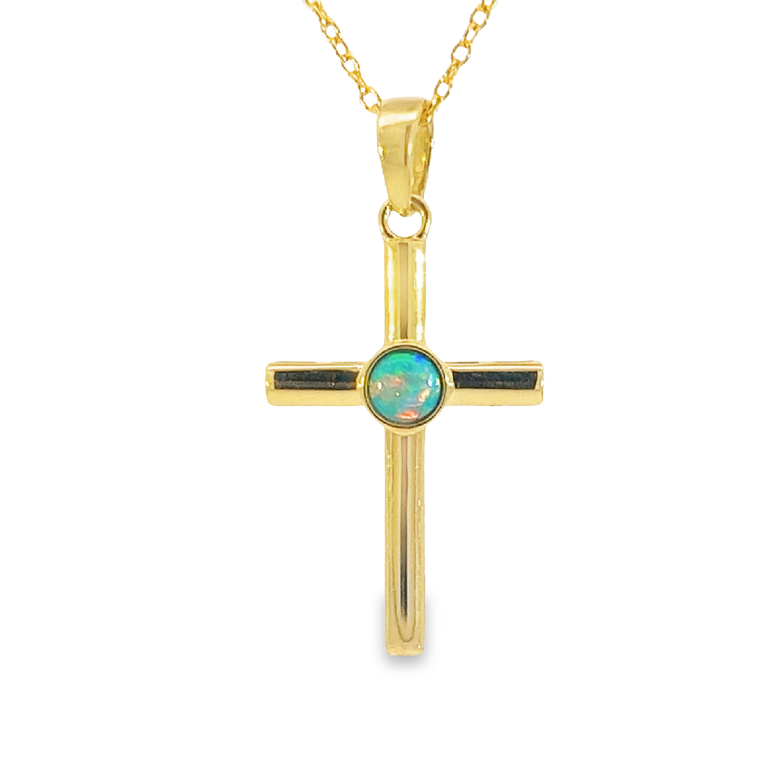 14kt Yellow Gold Opal 4mm Cross pendant - Masterpiece Jewellery Opal & Gems Sydney Australia | Online Shop