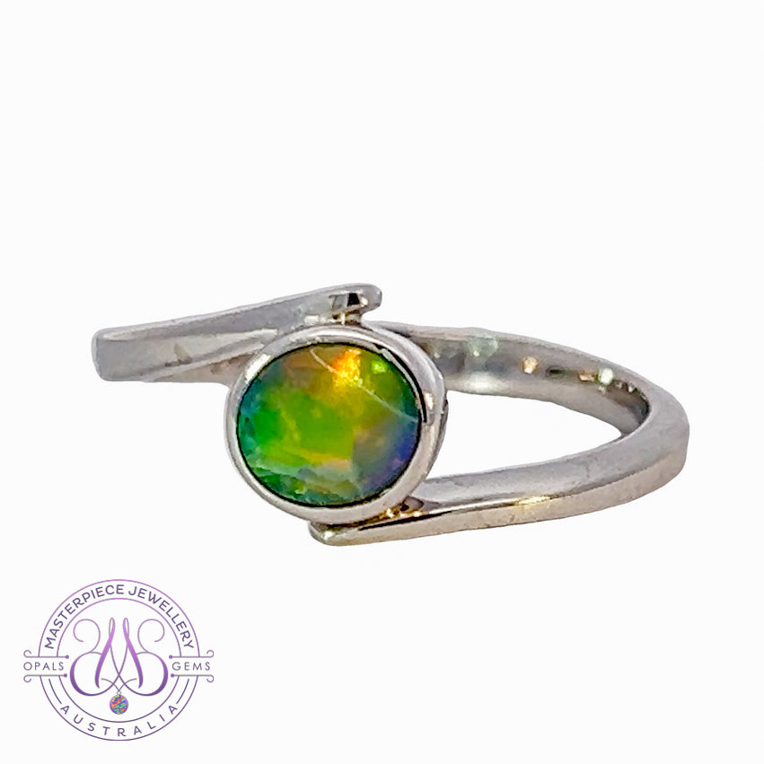 Sterling Silver cross over black opal ring solitaire - Masterpiece Jewellery Opal & Gems Sydney Australia | Online Shop