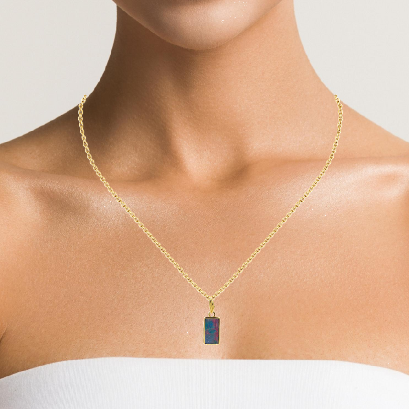 Gold plated Silver Opal rectangular 21x8mm pendant - Masterpiece Jewellery Opal & Gems Sydney Australia | Online Shop
