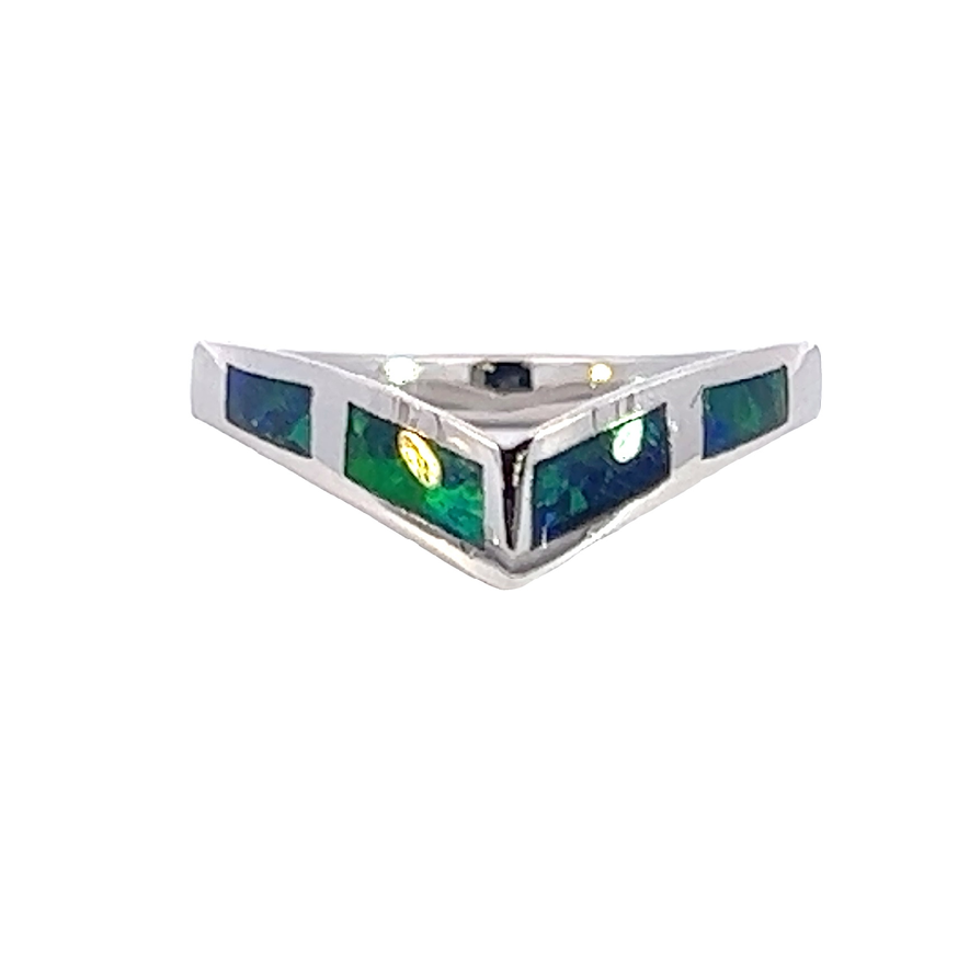 Sterling Silver V-shape inlay Opal band - Masterpiece Jewellery Opal & Gems Sydney Australia | Online Shop