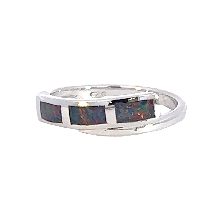 Sterling Silver cross over inlay opal ring - Masterpiece Jewellery Opal & Gems Sydney Australia | Online Shop