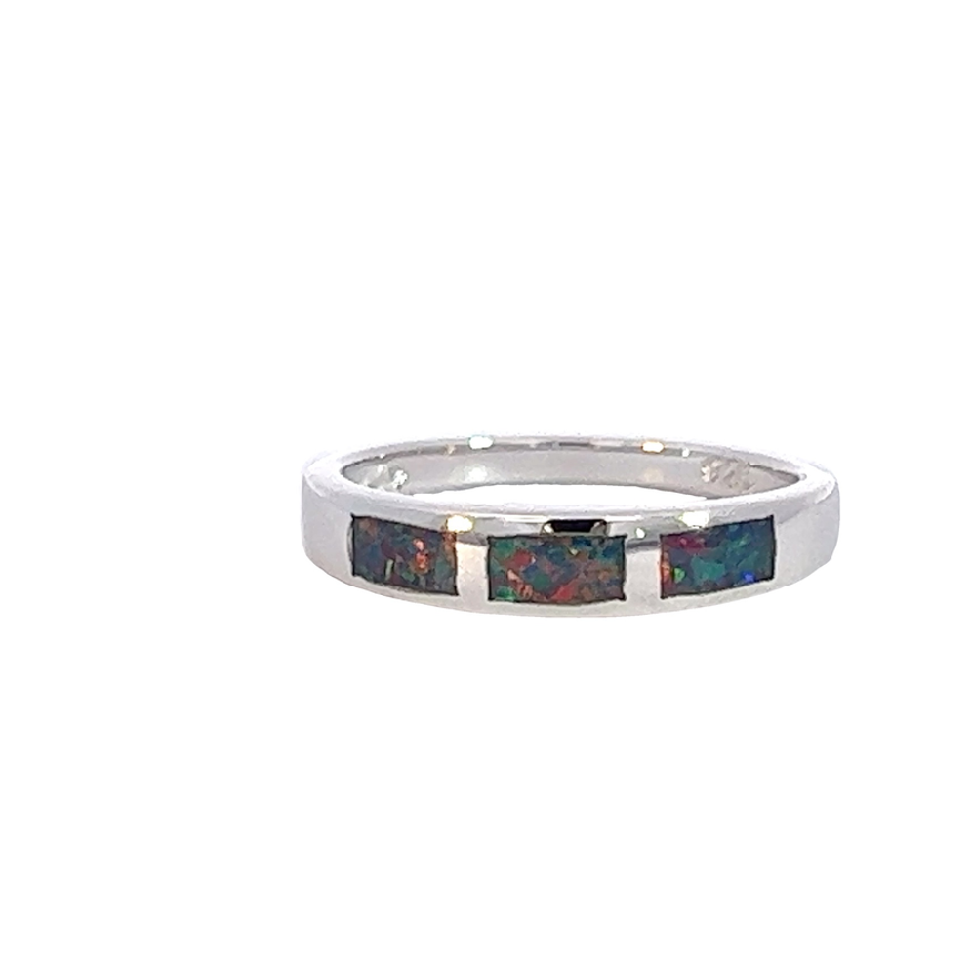Silver Opal inlay straight band ring - Masterpiece Jewellery Opal & Gems Sydney Australia | Online Shop