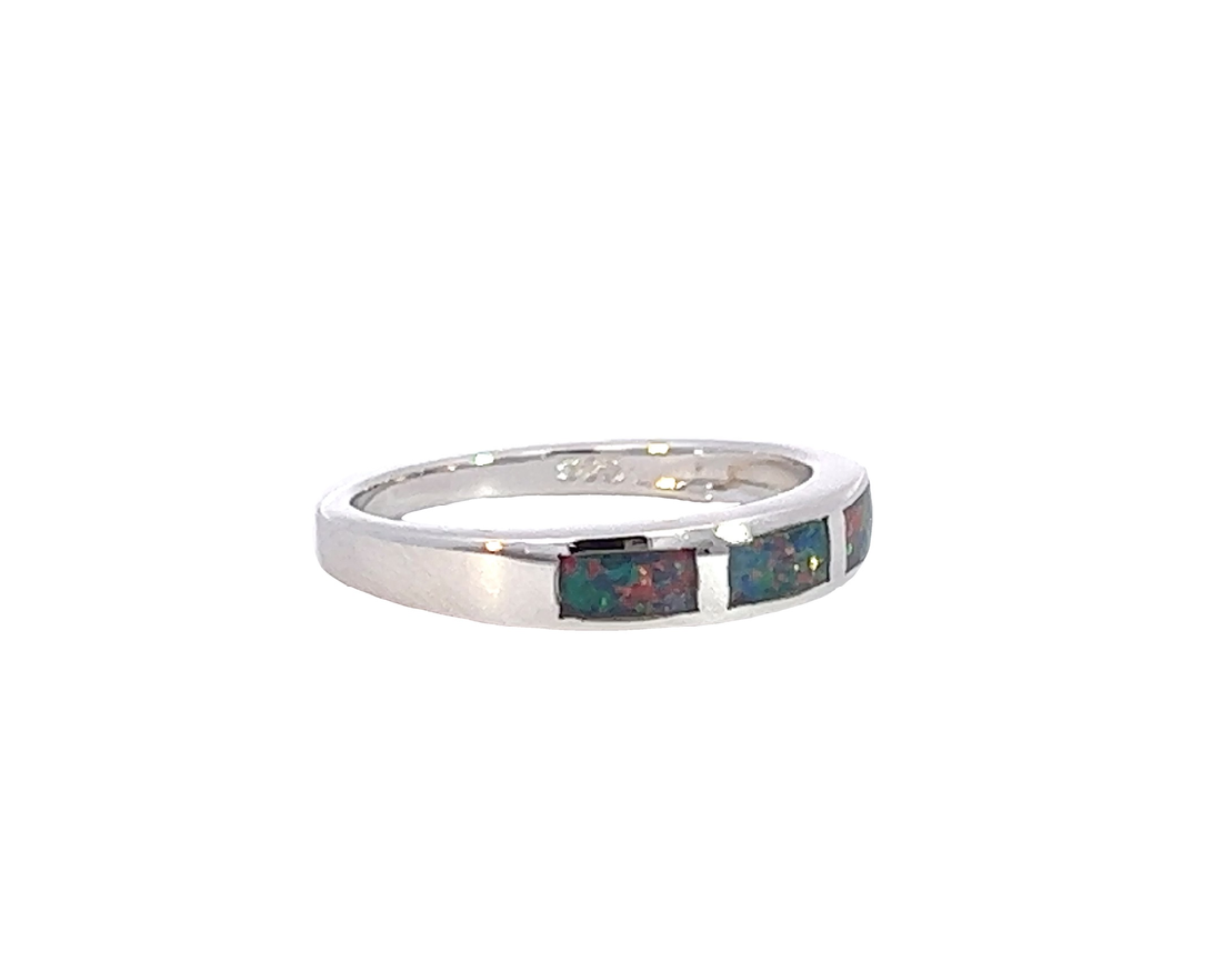 Silver Opal inlay straight band ring - Masterpiece Jewellery Opal & Gems Sydney Australia | Online Shop