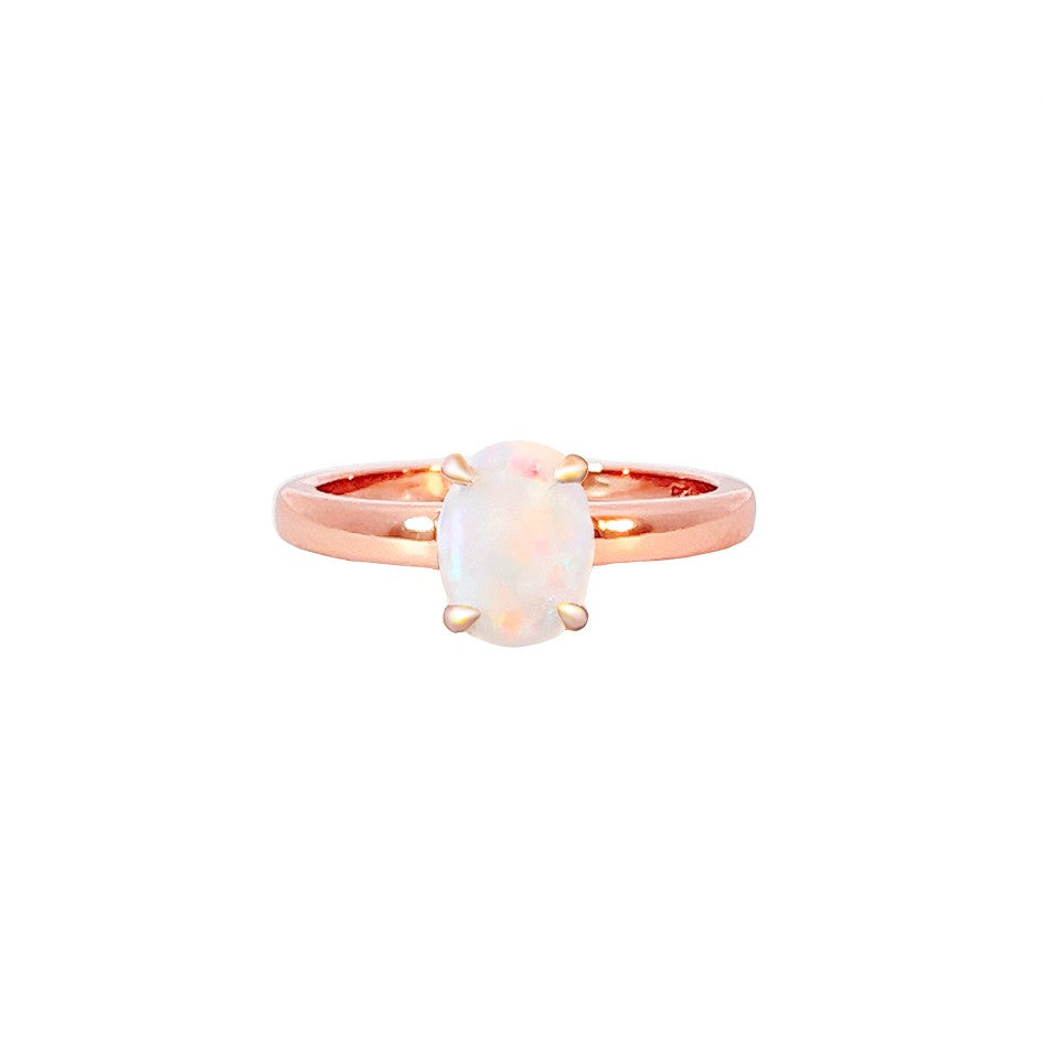 Rose Gold plated silver 8x6mm White Opal solitaire ring - Masterpiece Jewellery Opal & Gems Sydney Australia | Online Shop
