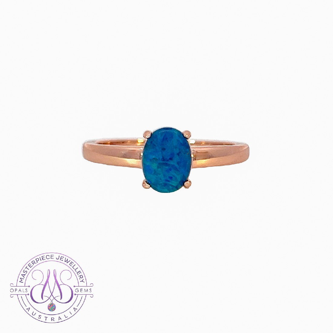 One Rose Gold plated silver solitaire 8x6mm Opal triplet ring - Masterpiece Jewellery Opal & Gems Sydney Australia | Online Shop