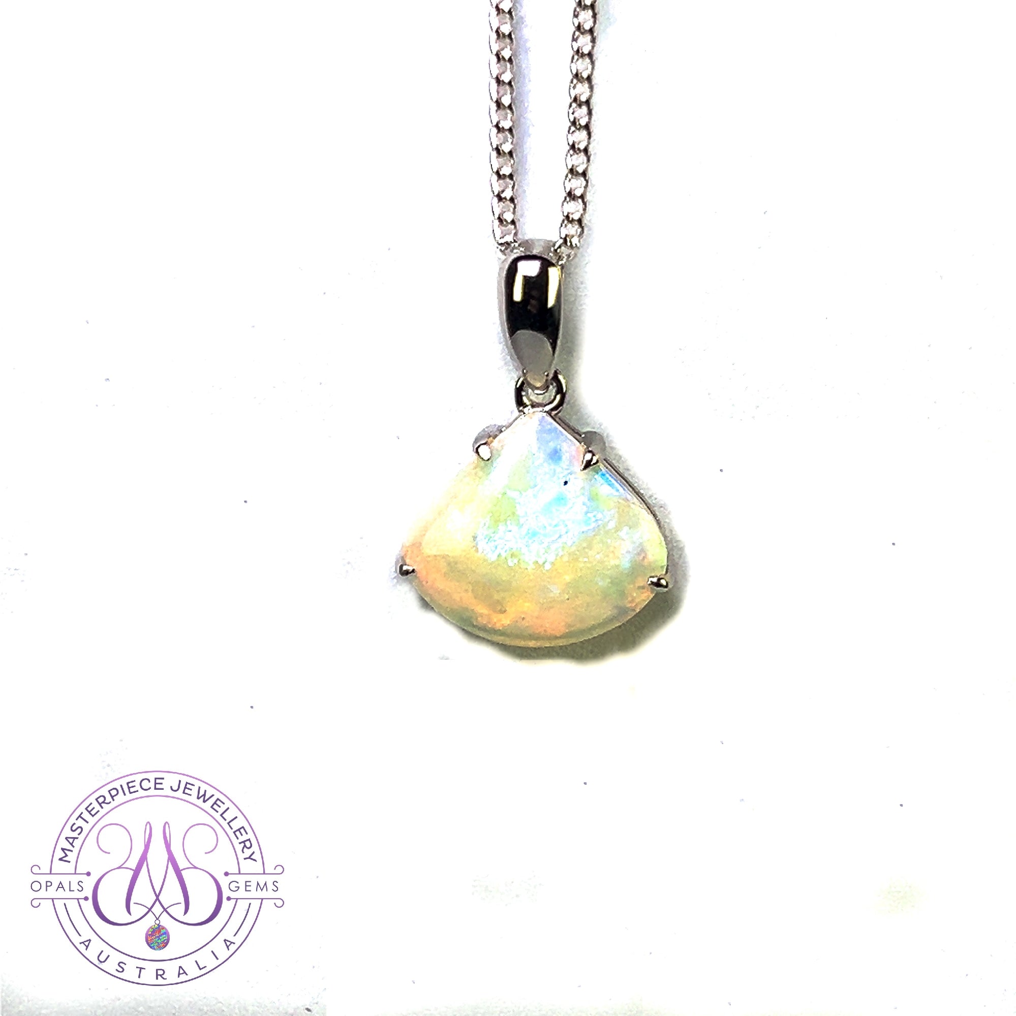 One Sterling Silver Pearshape Light Opal 2.3ct claw set pendant