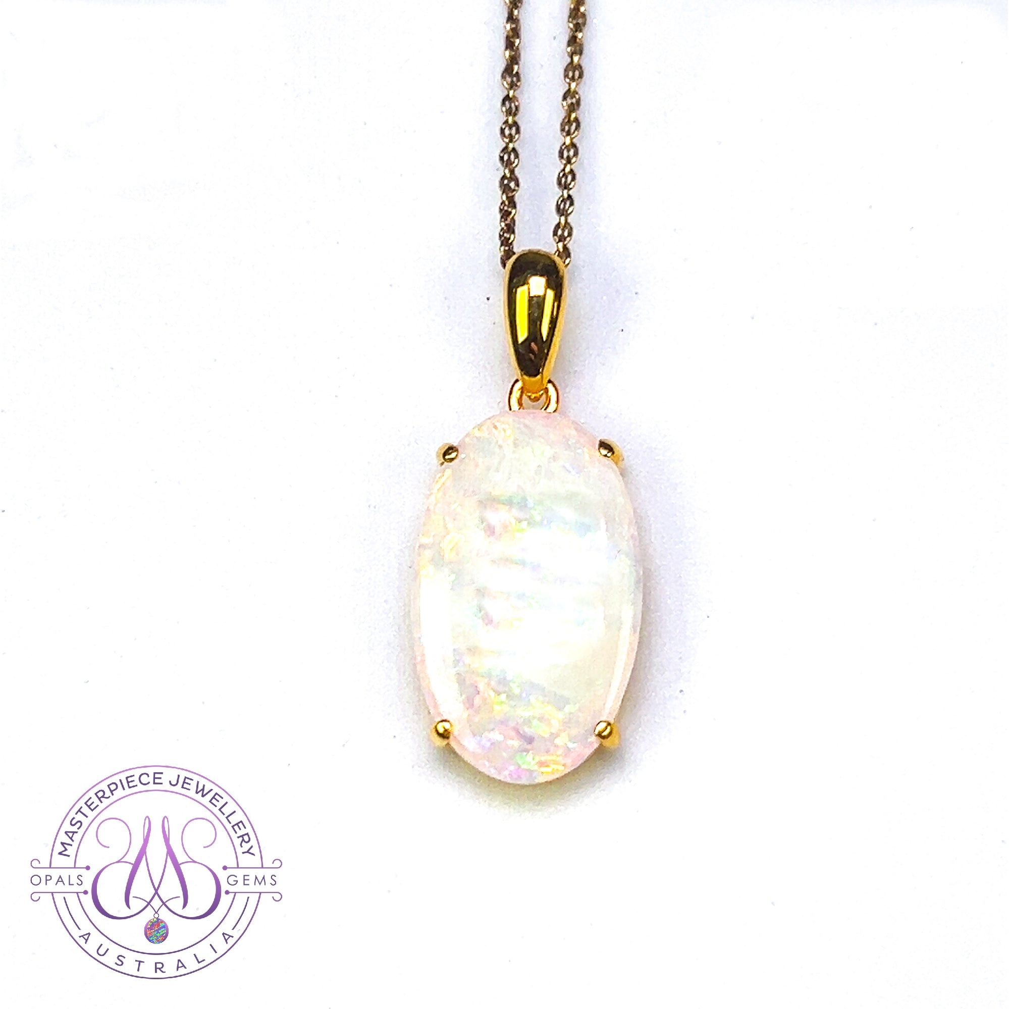 One Gold plated sterling silver 4.85ct White Opal claw set pendant