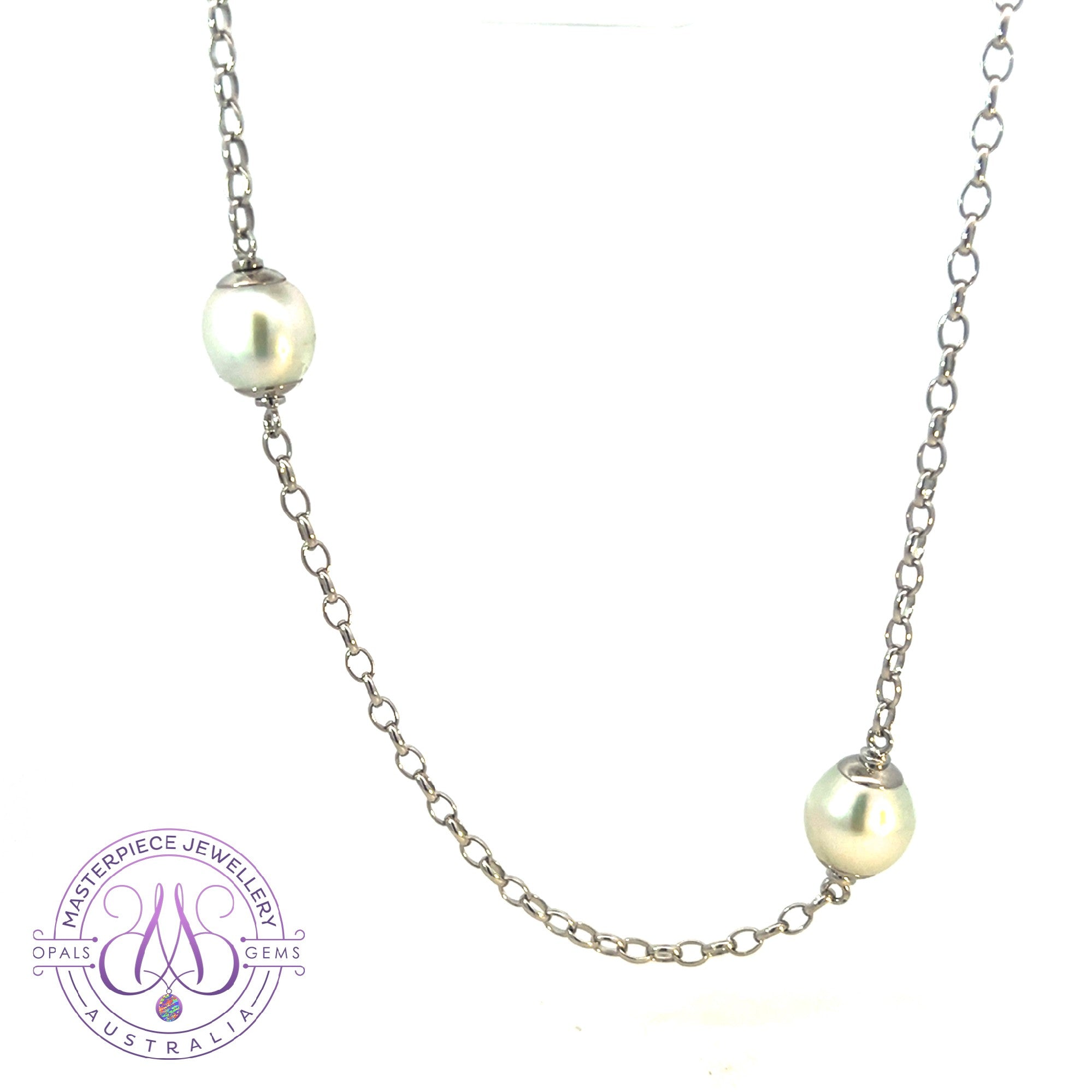 Sterling Silver South Sea Oval 10mm Pearl neckalce