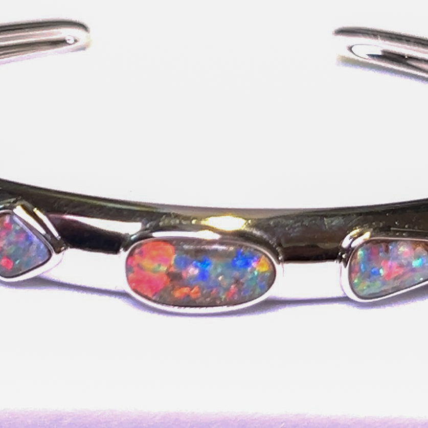 Sterling Silver Boulder Opal 3 stone bangle