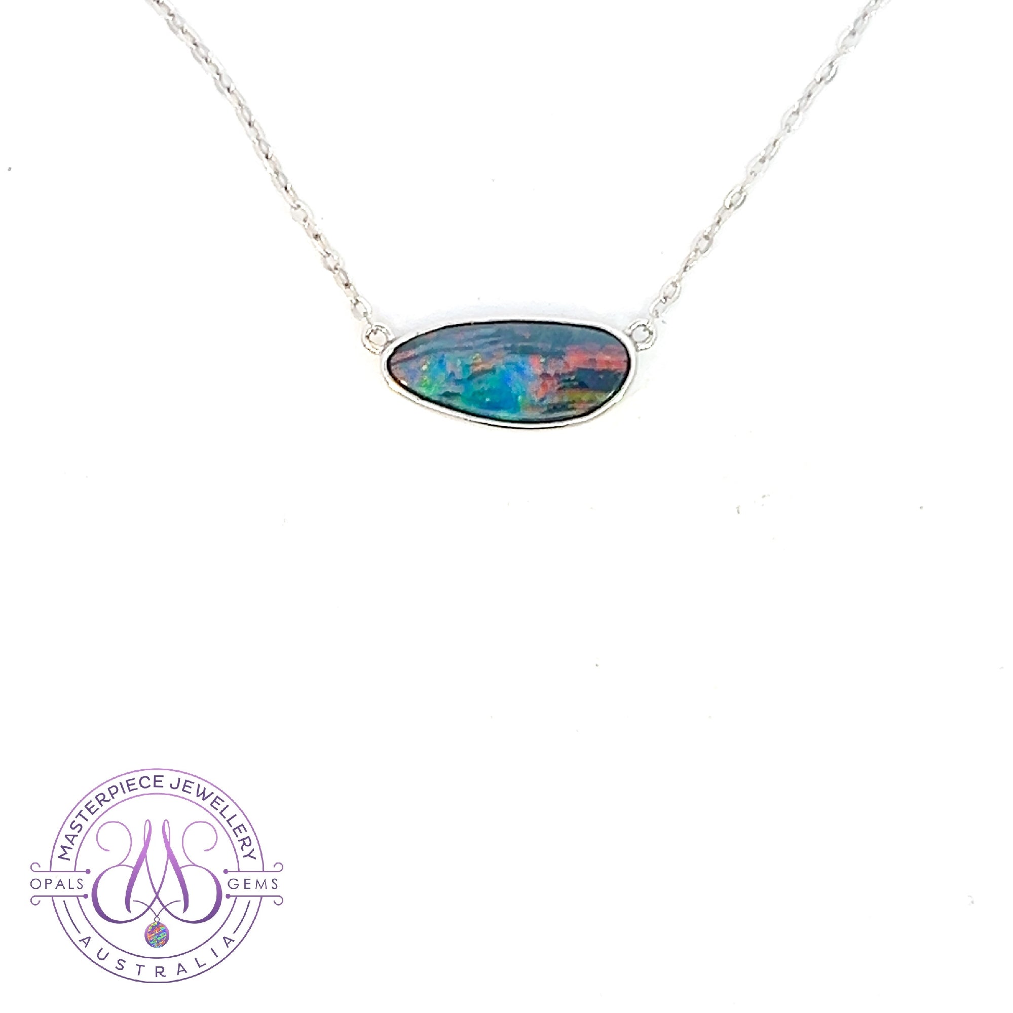 Sterling Silver Freeform Opal doublet 2.71ct necklace