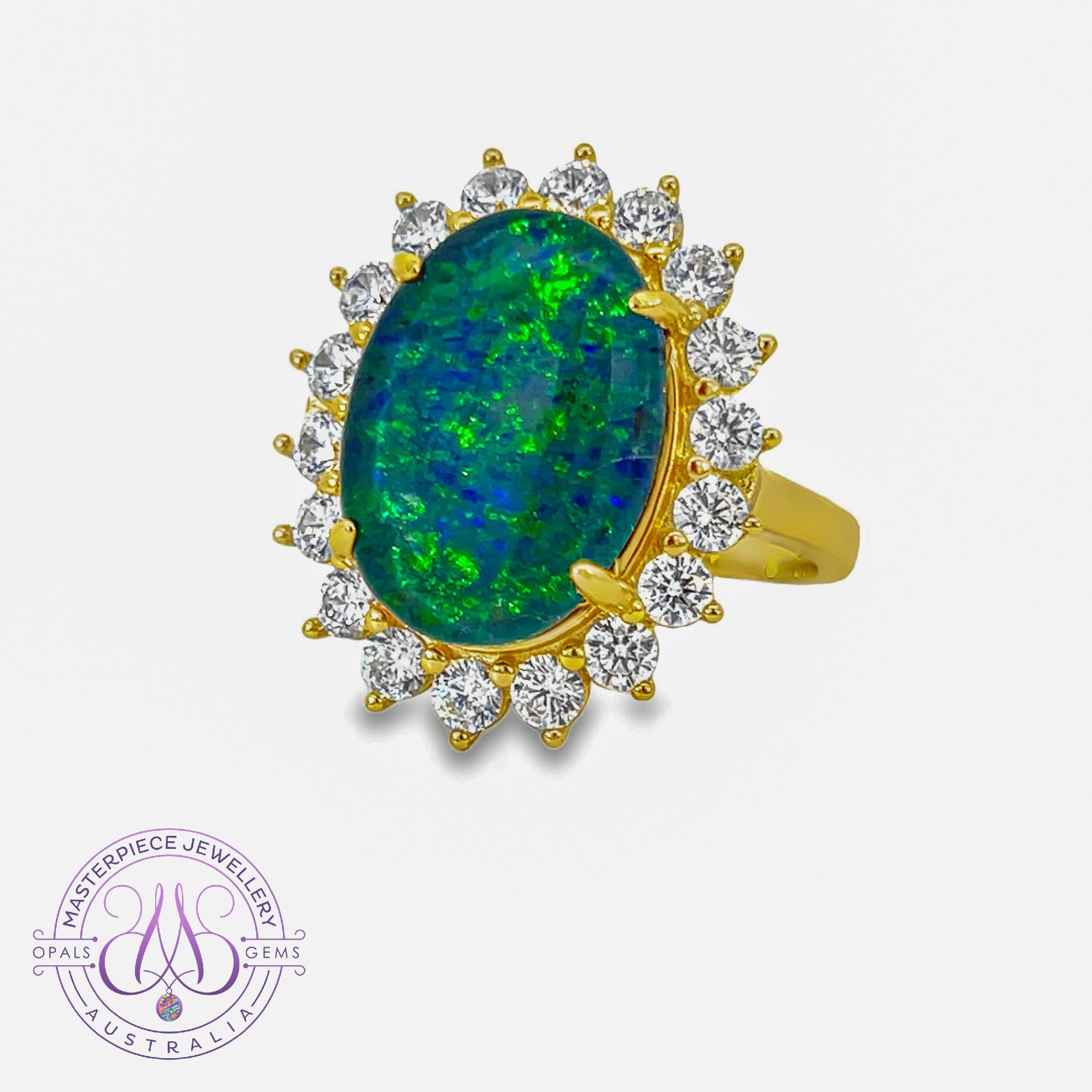 Gold Plated Sterling Silver cluster ring 18x13mm Opal triplet