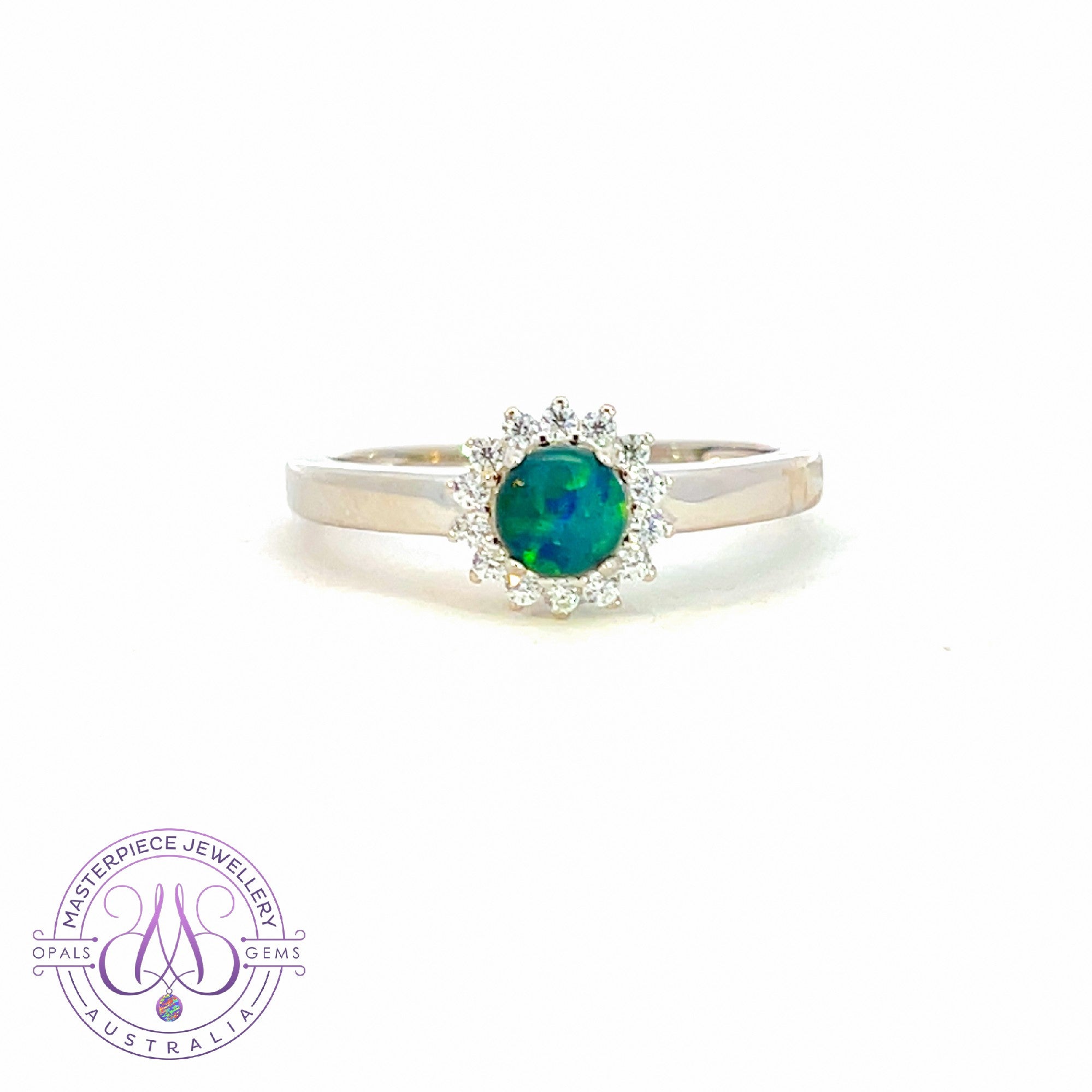 Sterling Silver Opal triplet 5mm round cluster ring