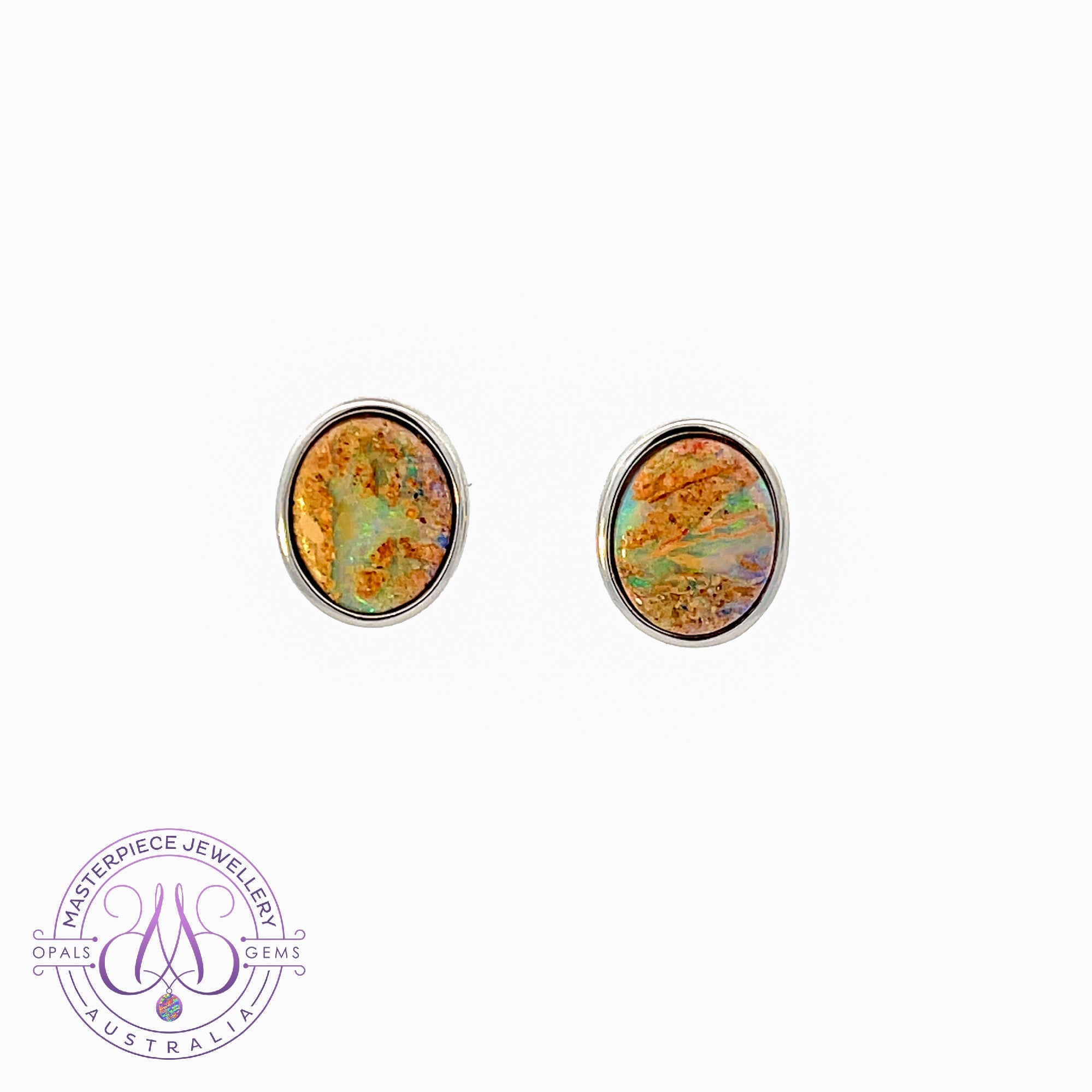 Sterling Silver boulder Opal 11x9mm Oval studs