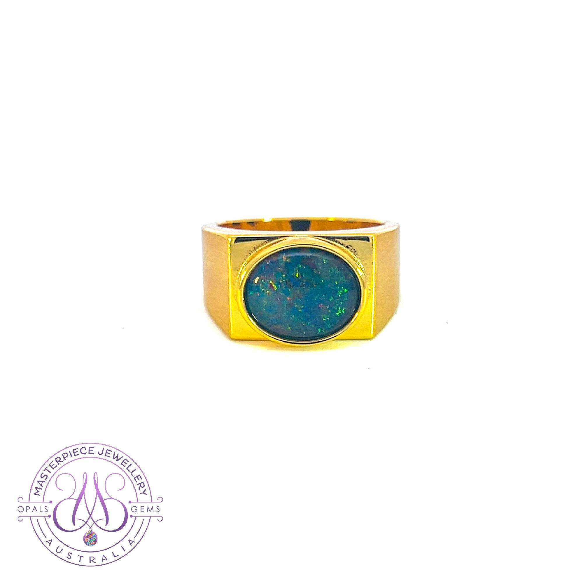 Gold plated Sterling Silver horizontal set 12x10mm Opal triplet matte finish ring rectangle