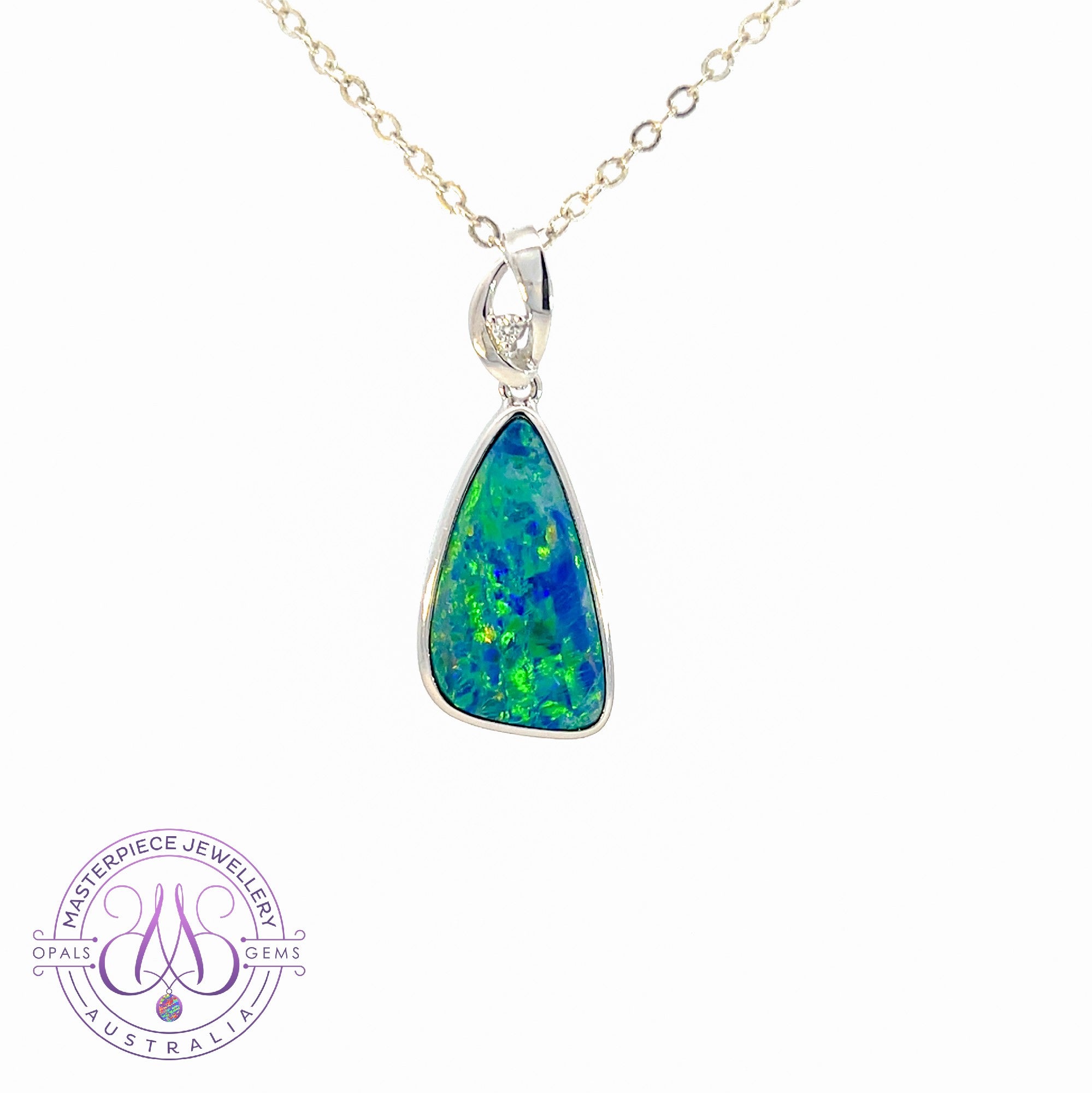 14kt White Gold drop style Opal doublet 4.95ct and diamond pendant