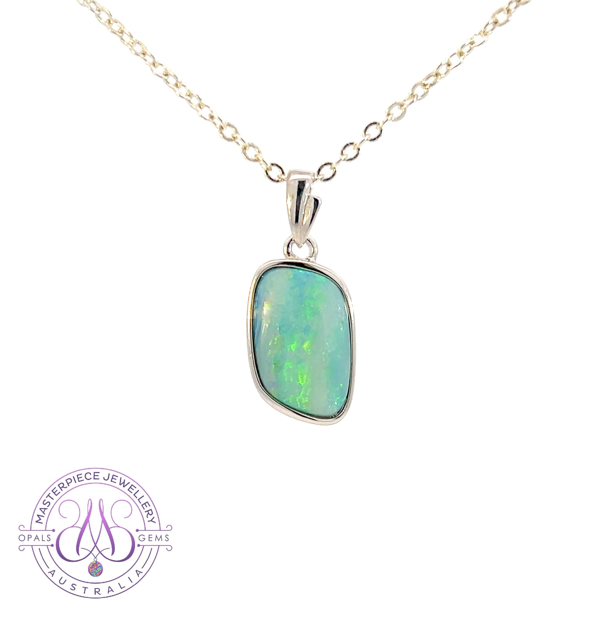 Sterling Silver Teal Green Opal doublet pendant