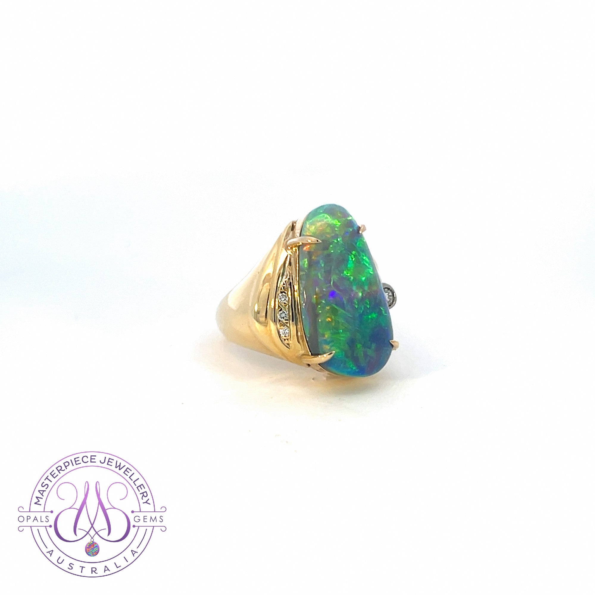 18kt Yellow Gold Black Opal 9.19ct and diamond designer ring