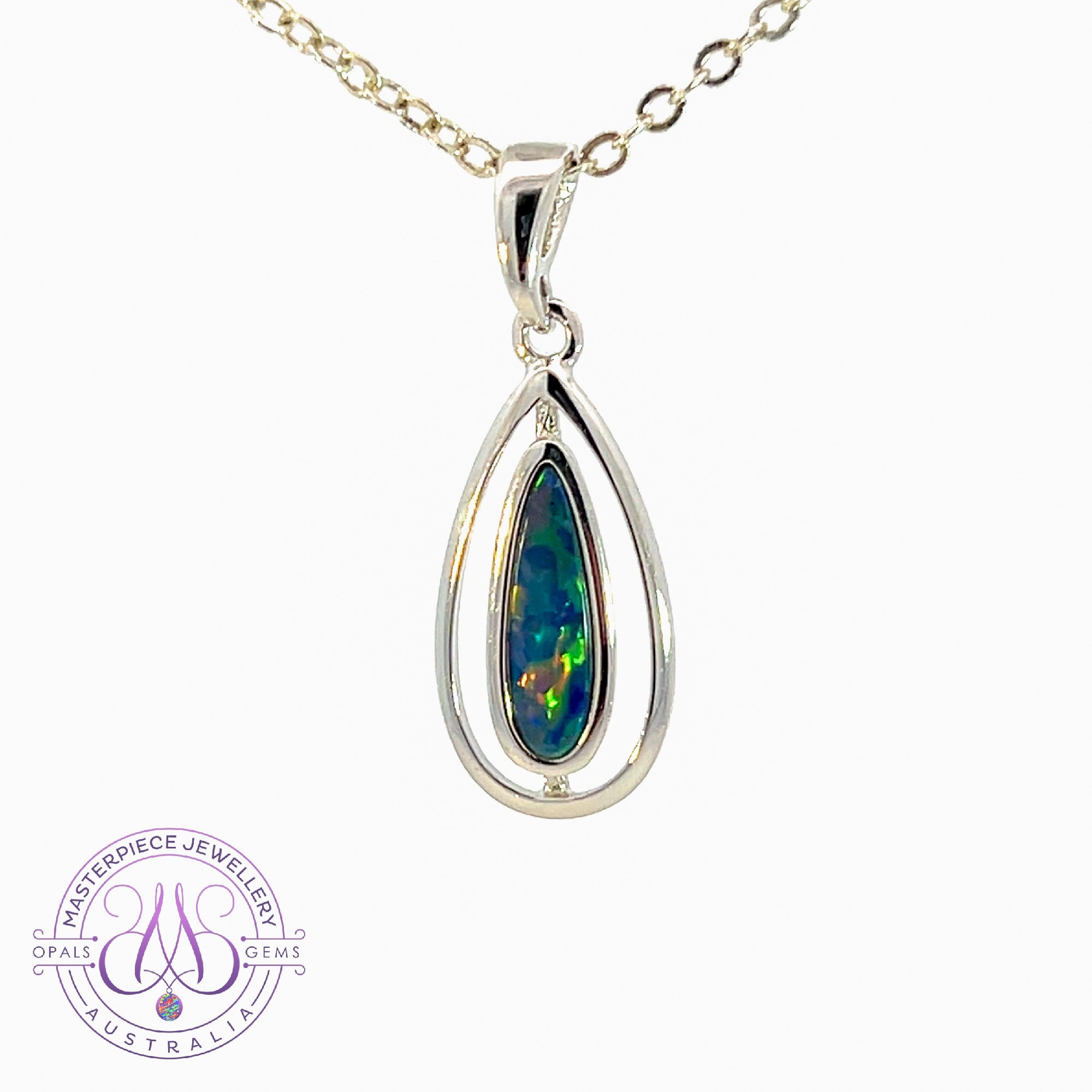 Sterling Silver pearshape cut out Opal doublet pendant