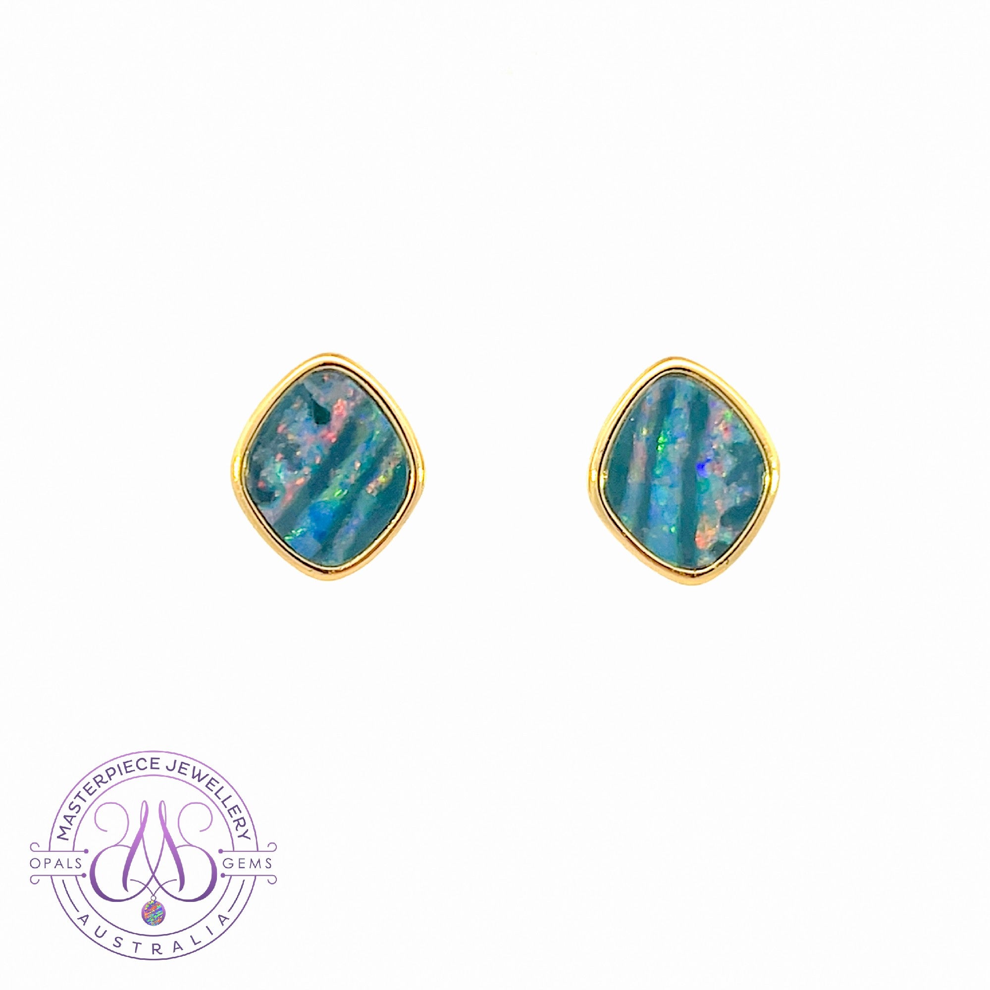 Gold Plated Sterling Silver Opal doublet bezel set stud earrings