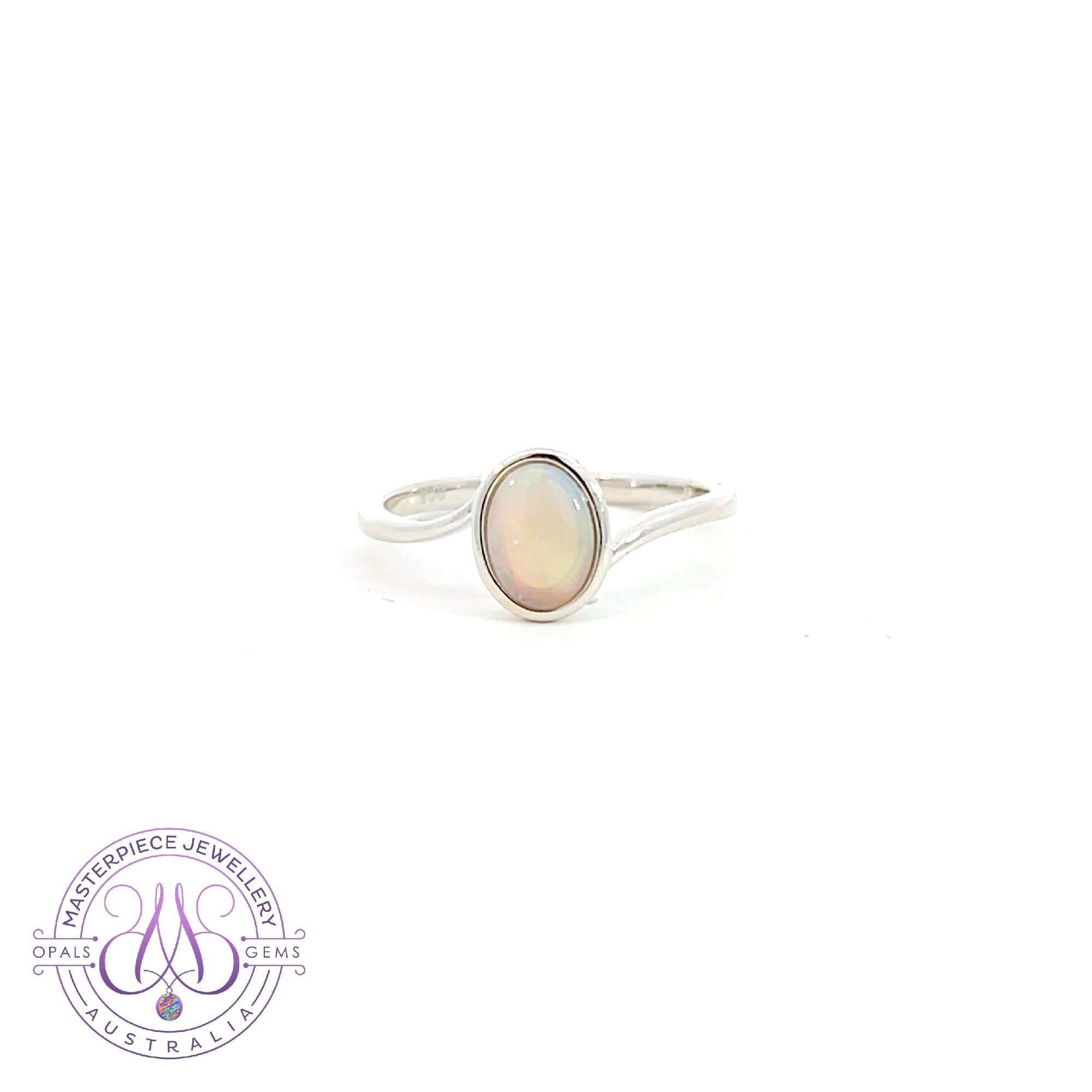 Sterling Silver cross over ring with one 7x5mm White Opal