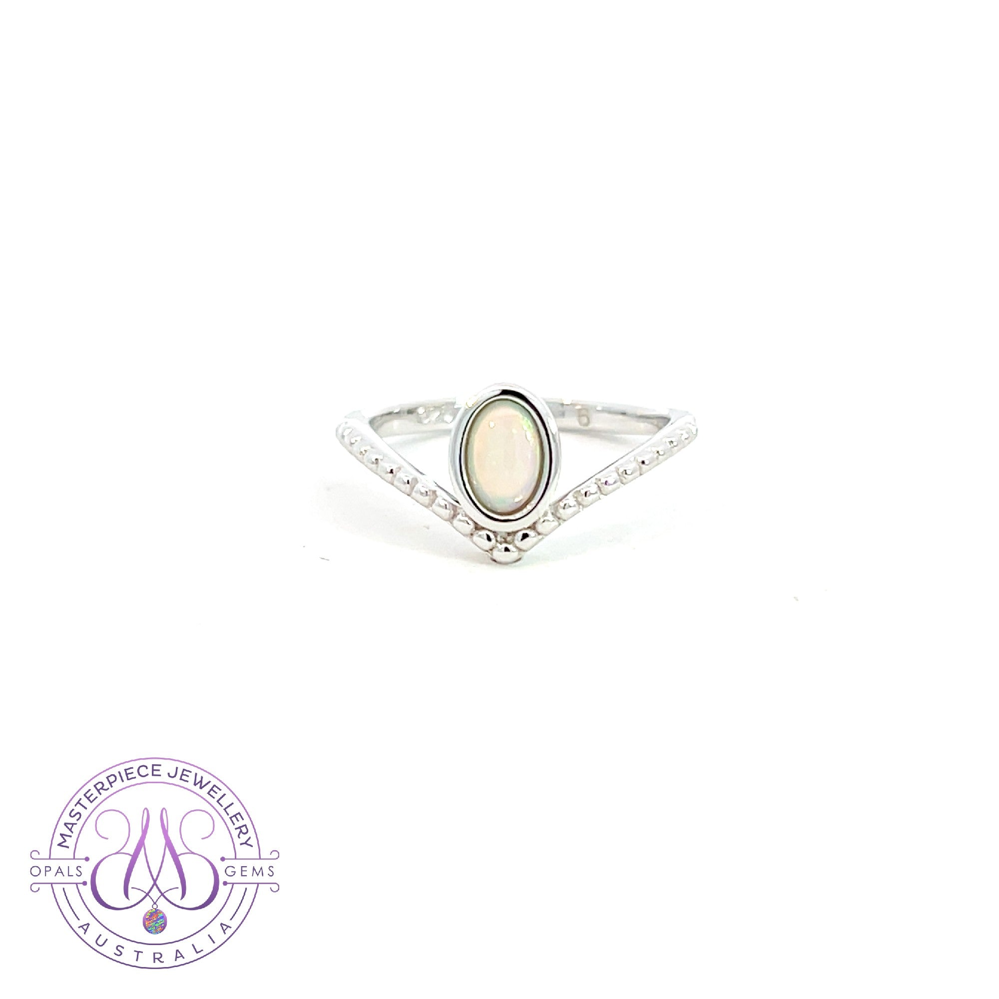 Sterling Silver V-shape rope style band with 6x4mm Crystal Opal ring