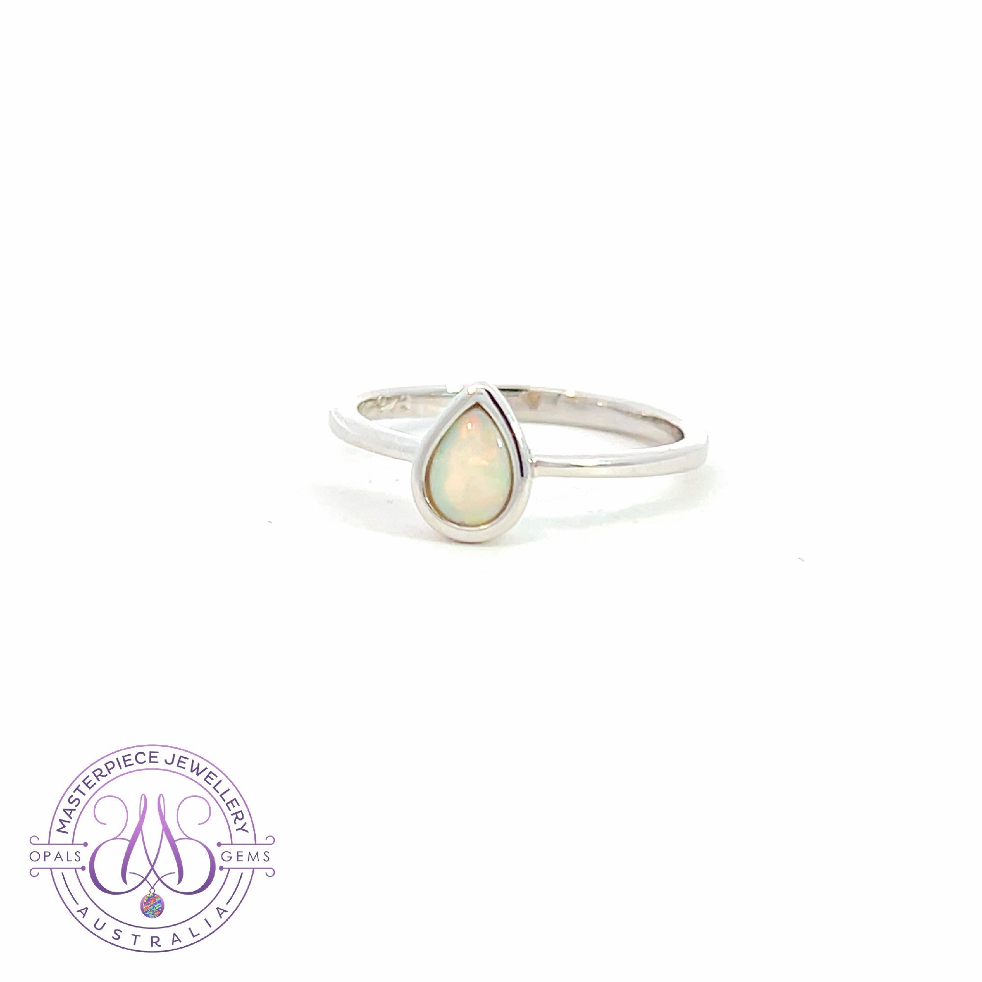 Sterling Silver solitaire pearshape opal ring