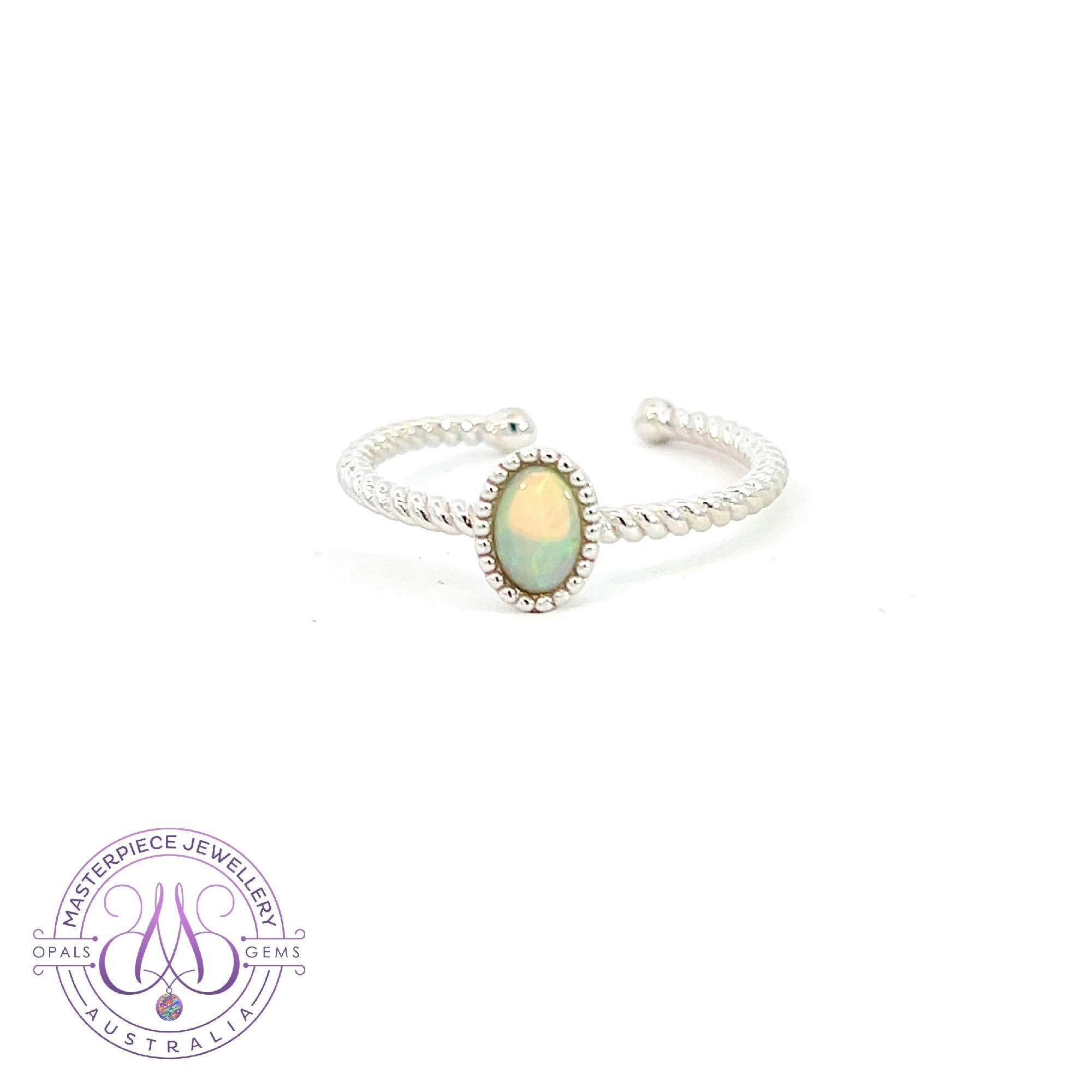 Sterling Silver oval 6x4mm rope finish solitaire ring