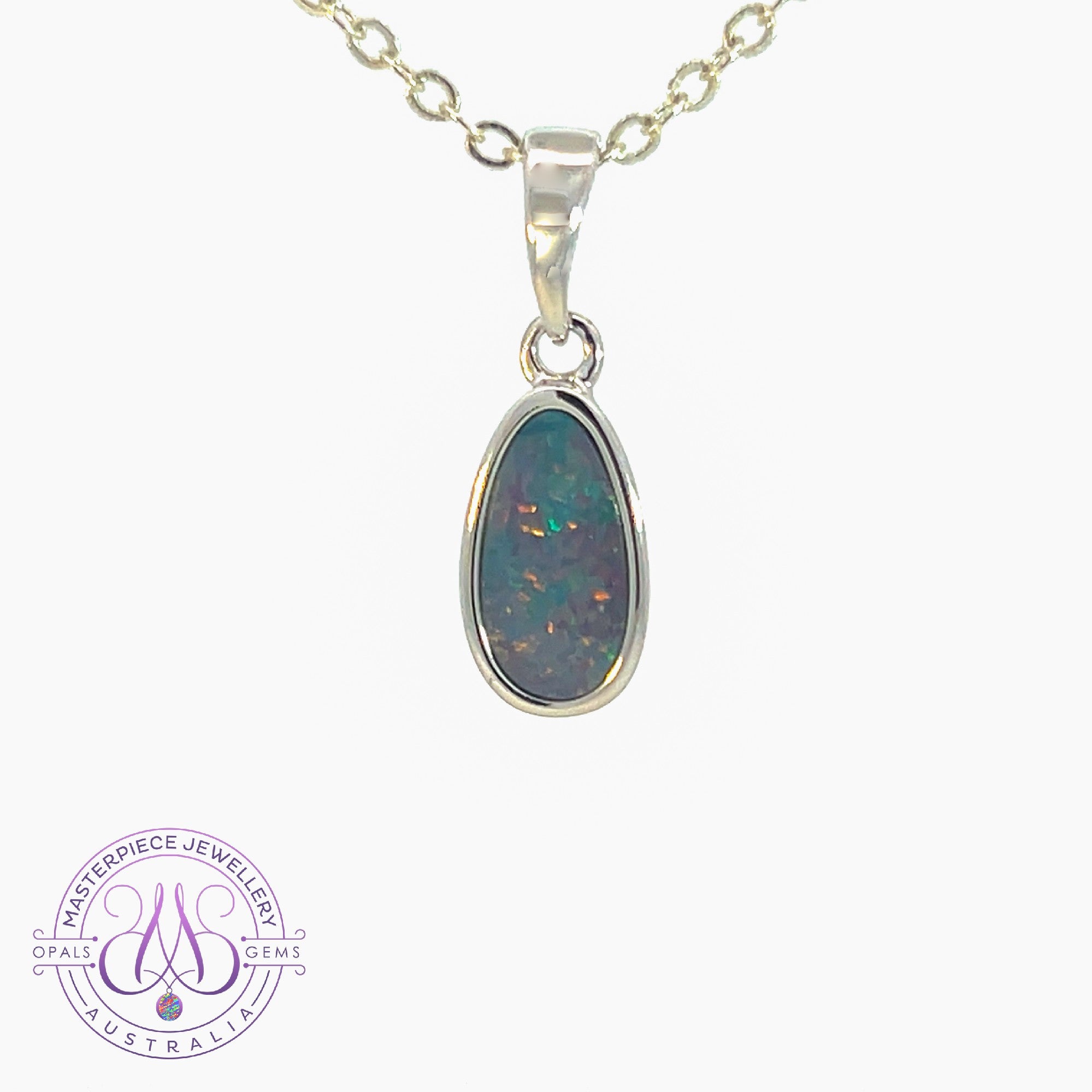 Sterling Silver Pear shape Opal doublet pendant 10.5x5.5mm