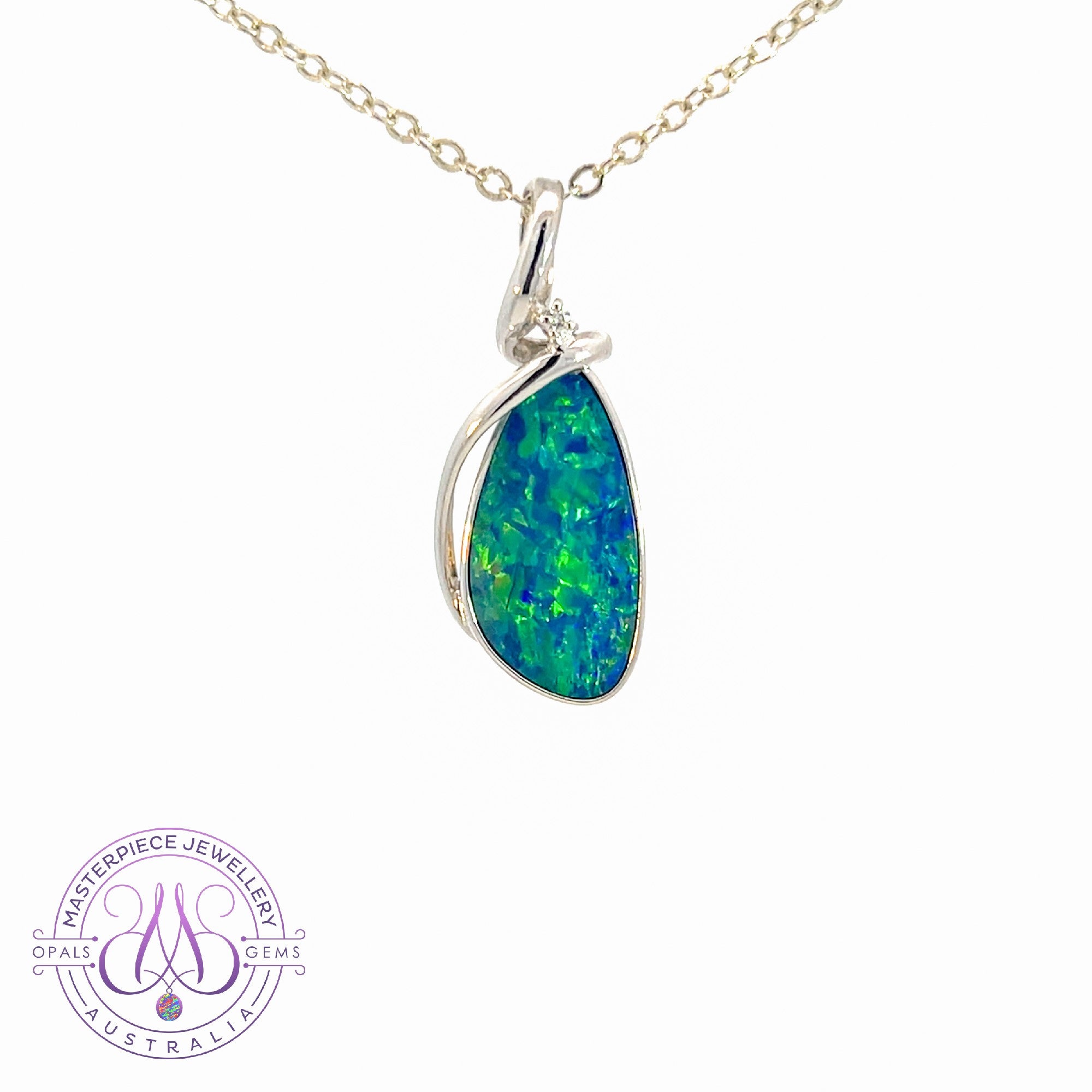 Sterling Silver Pear shape large Opal doublet pendant modern design