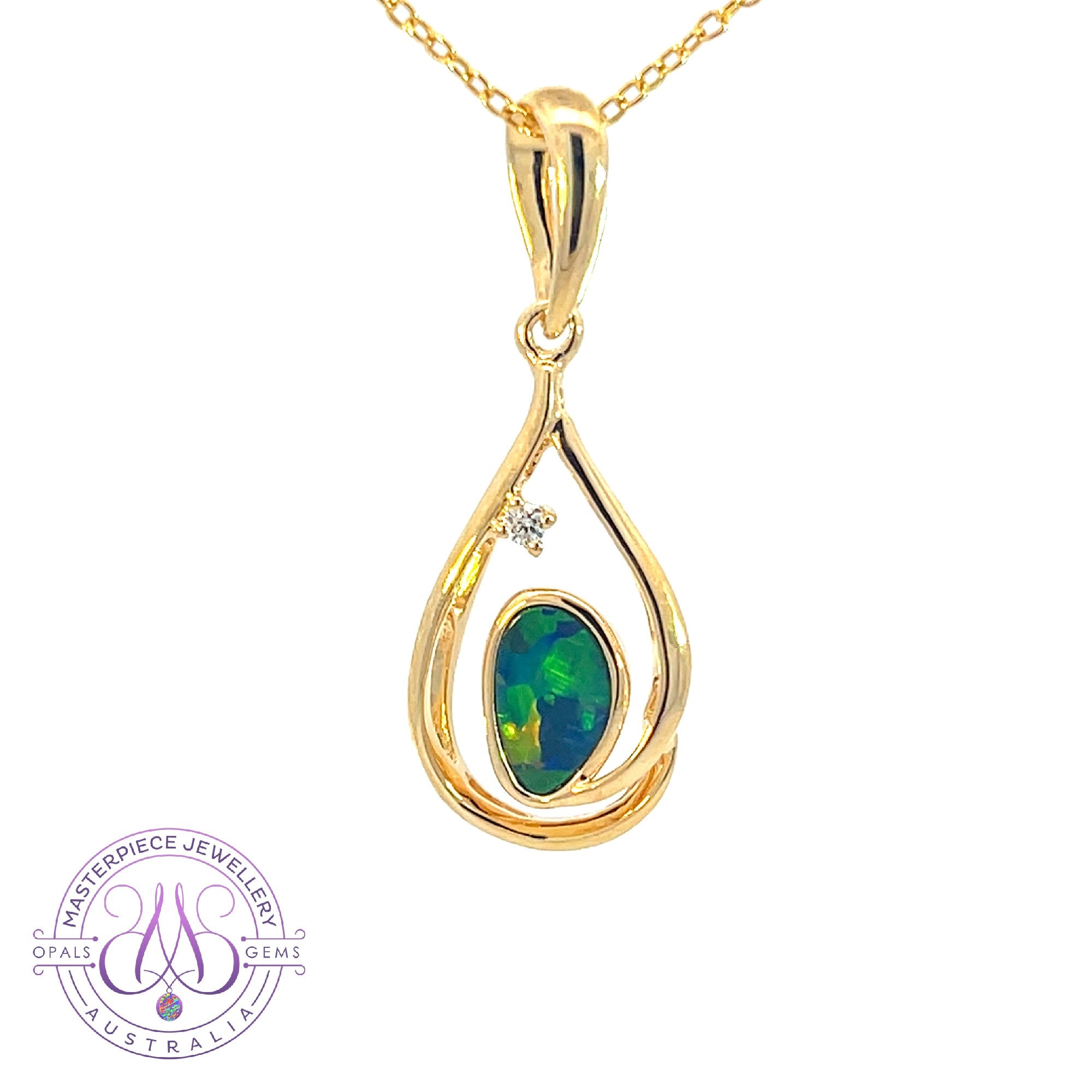 Gold Plated Sterling Silver Opal doublet drop shape pendant