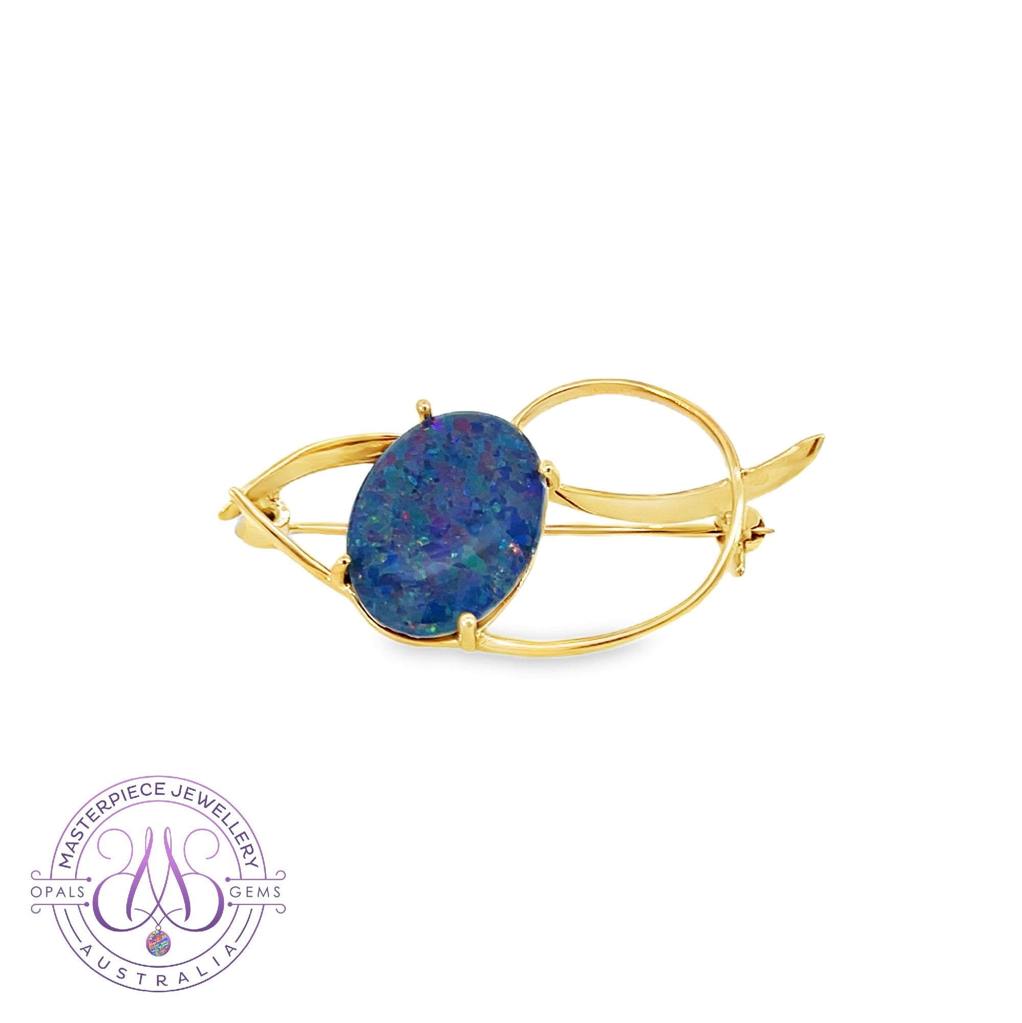 Gold Plated Silver Brooch 16x12mm Opal triplet