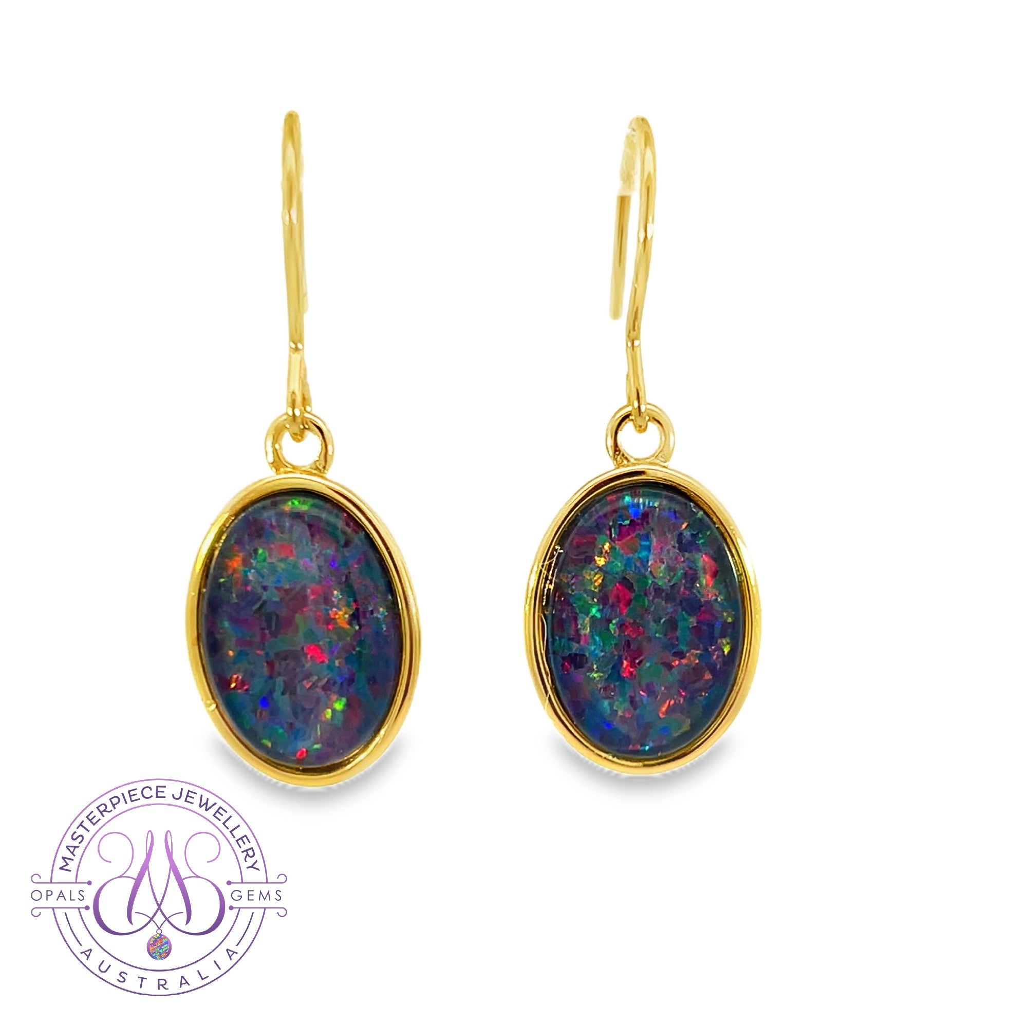 Gold Plated Silver 14x10mm Opal triplet bezel dangling hooks