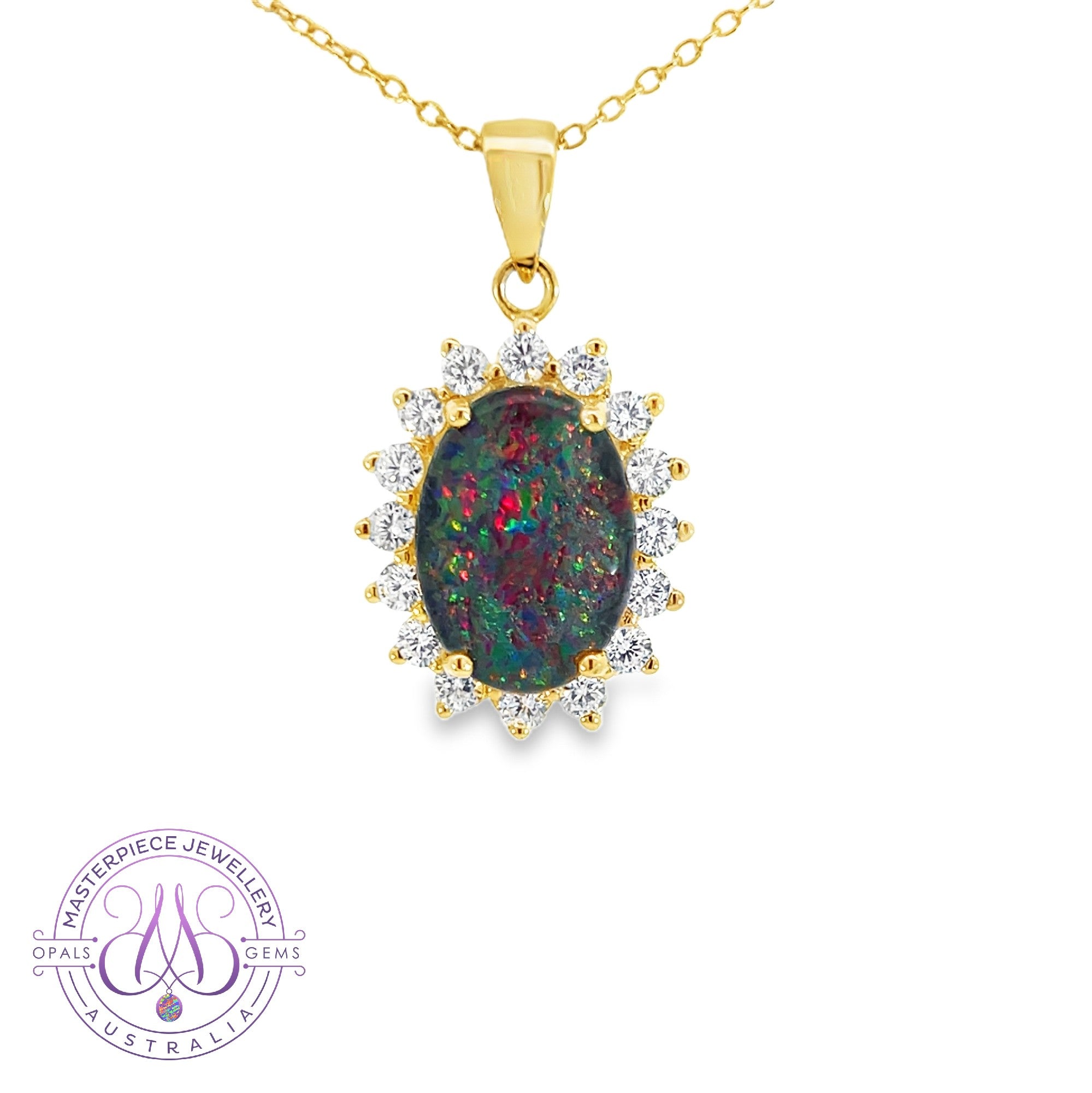 One Gold Plated Silver 14x10mm Opal triplet cluster pendant