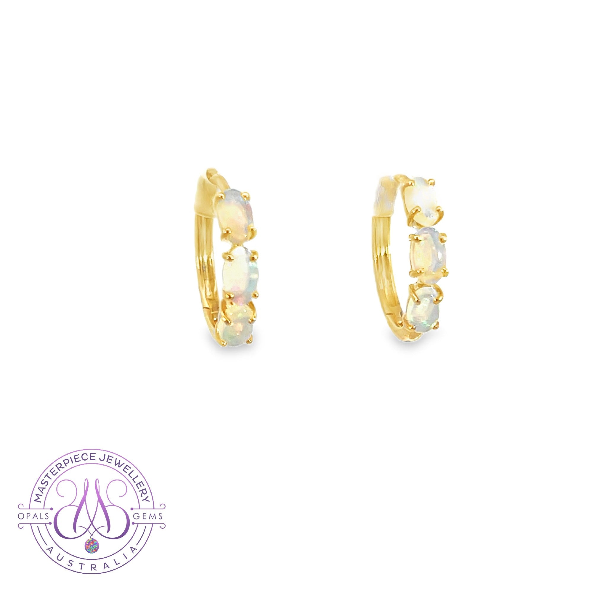 Gold Plated Sterling Silver huggie style Crystal opal earrings