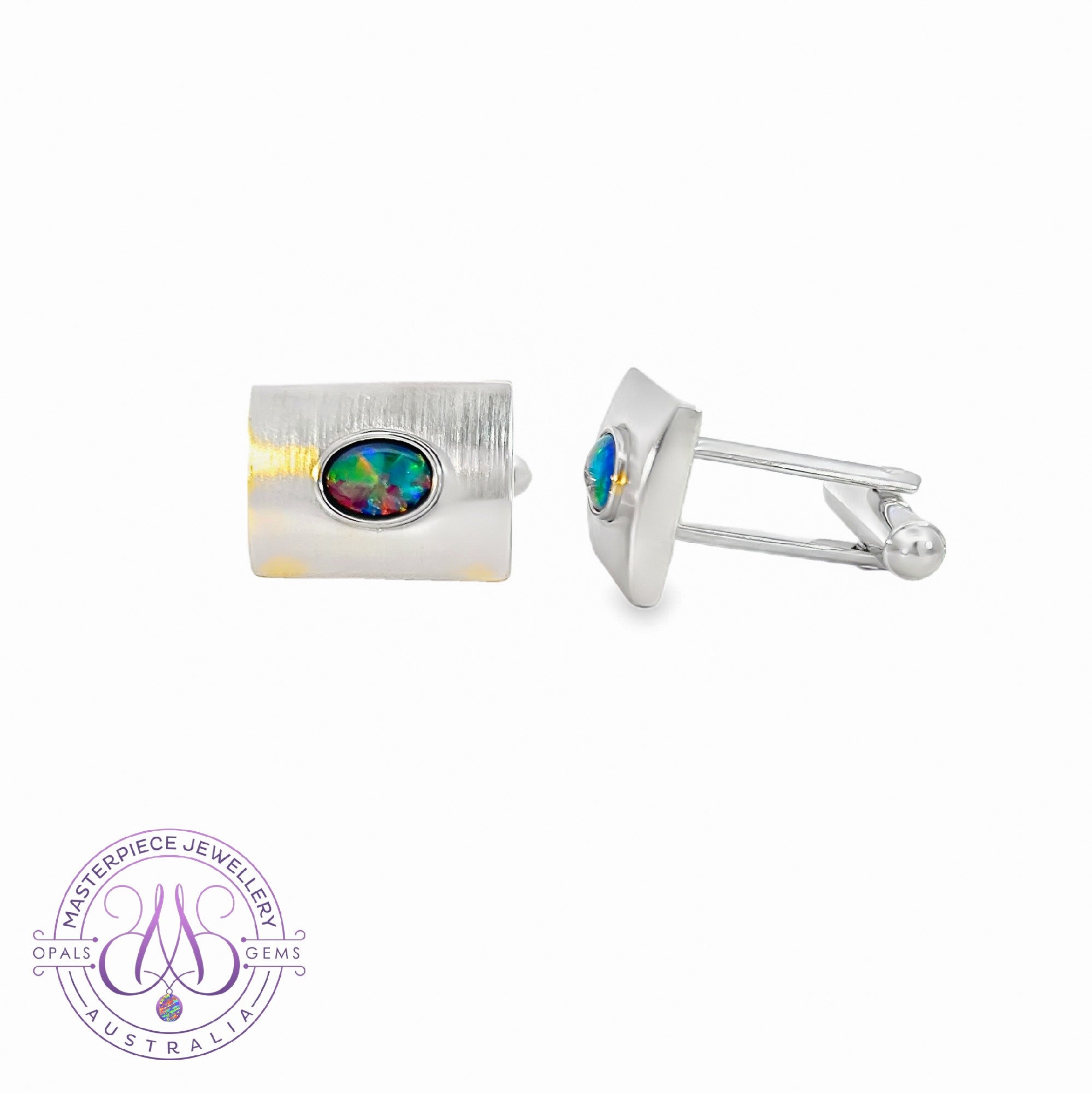 Sterling Silver rectangular cufflinks with 8x6mm Opal triplets
