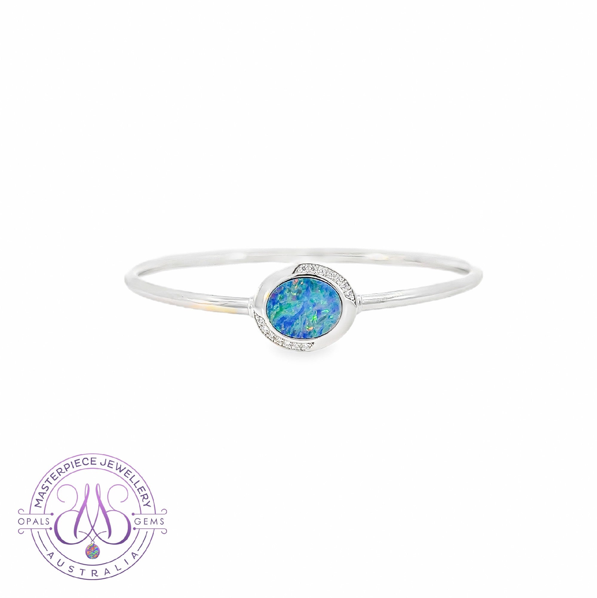 Sterling Silver Opal doublet 11x9mm Bangle