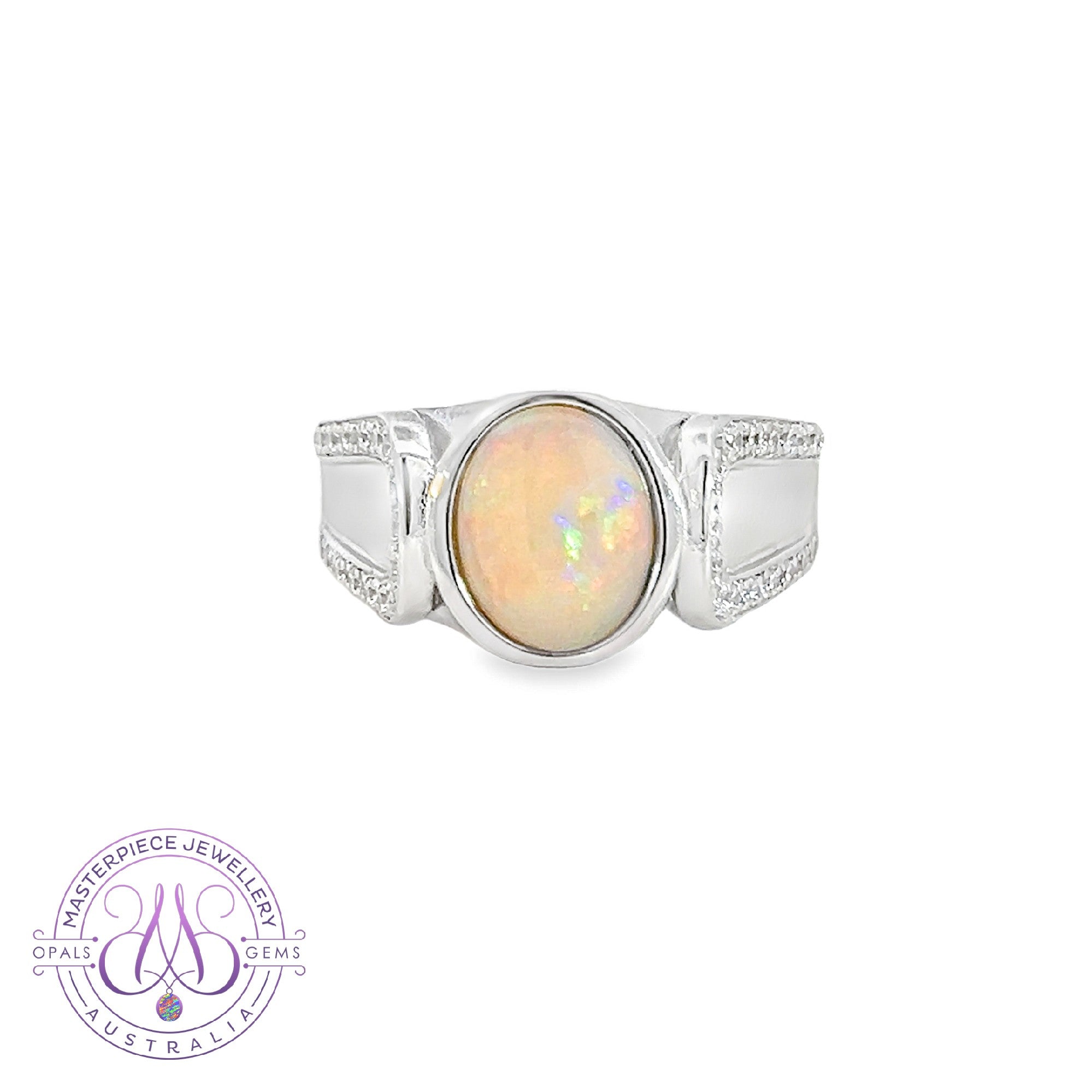 Sterling Silver White Opal 10x8mm with matte finish