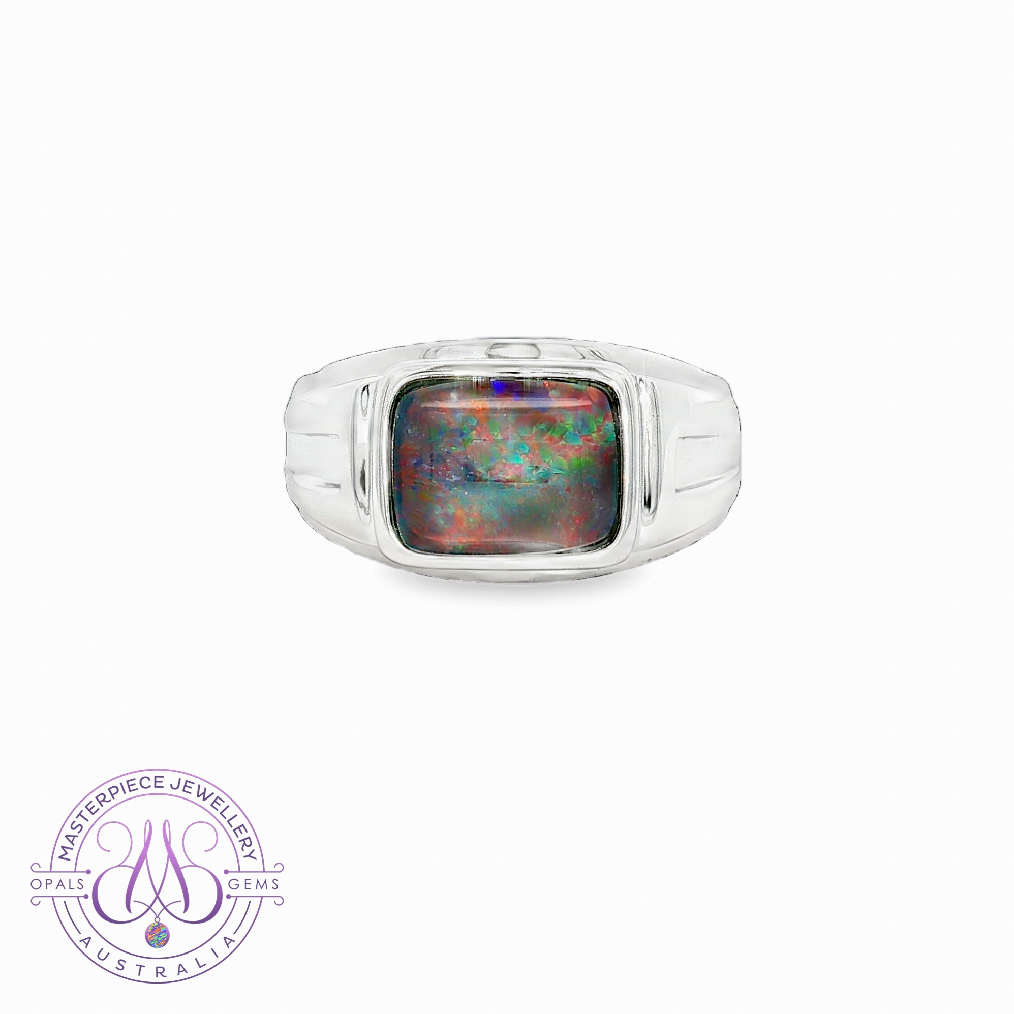 Sterling Silver 10x8mm Rectanglar cut Opal triplet ring