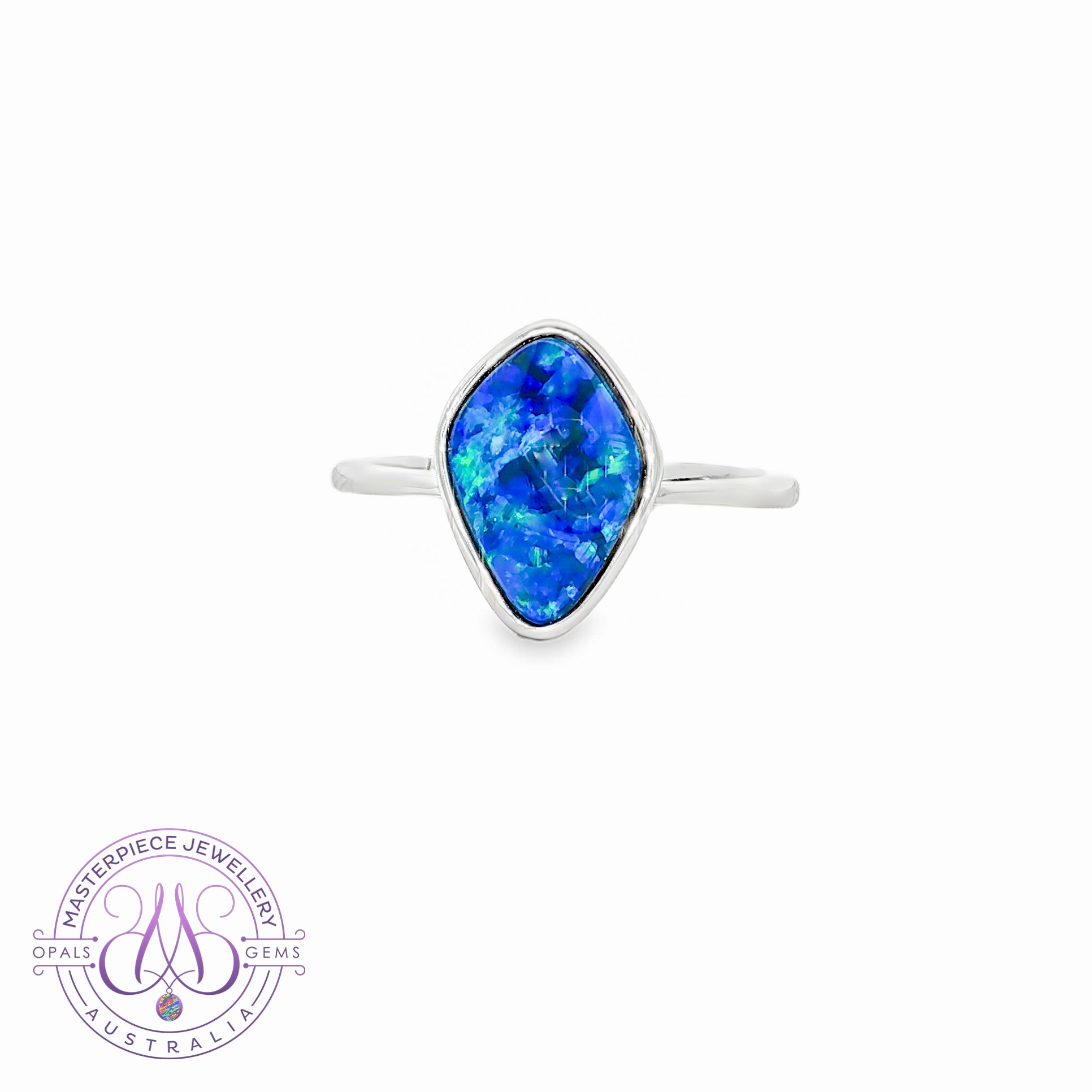 Sterling Silver Blue Opal freeform doublet bezel set ring