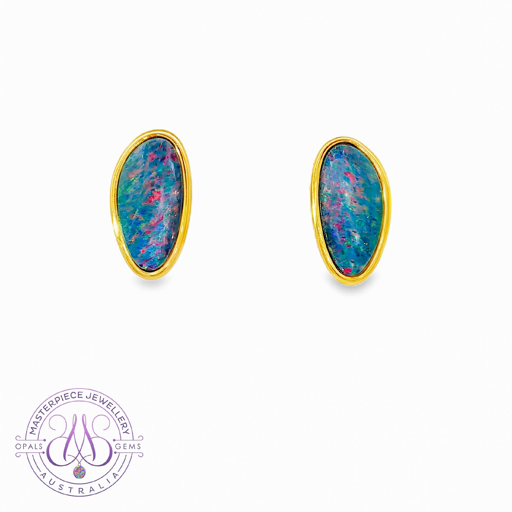Gold Plated Silver earrings studs Opal doublet