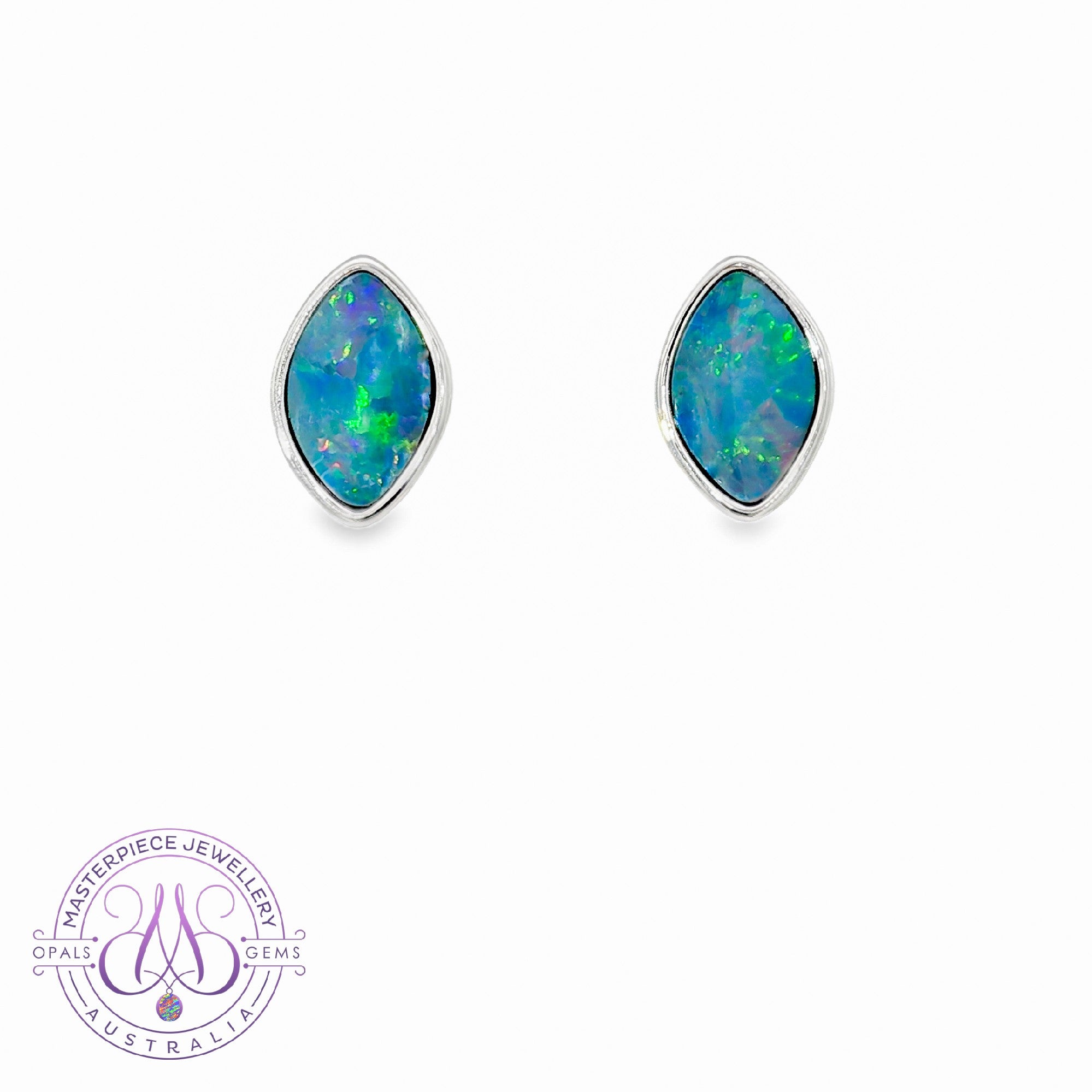 Sterling Silver diamond shape freeform opal doublet studs